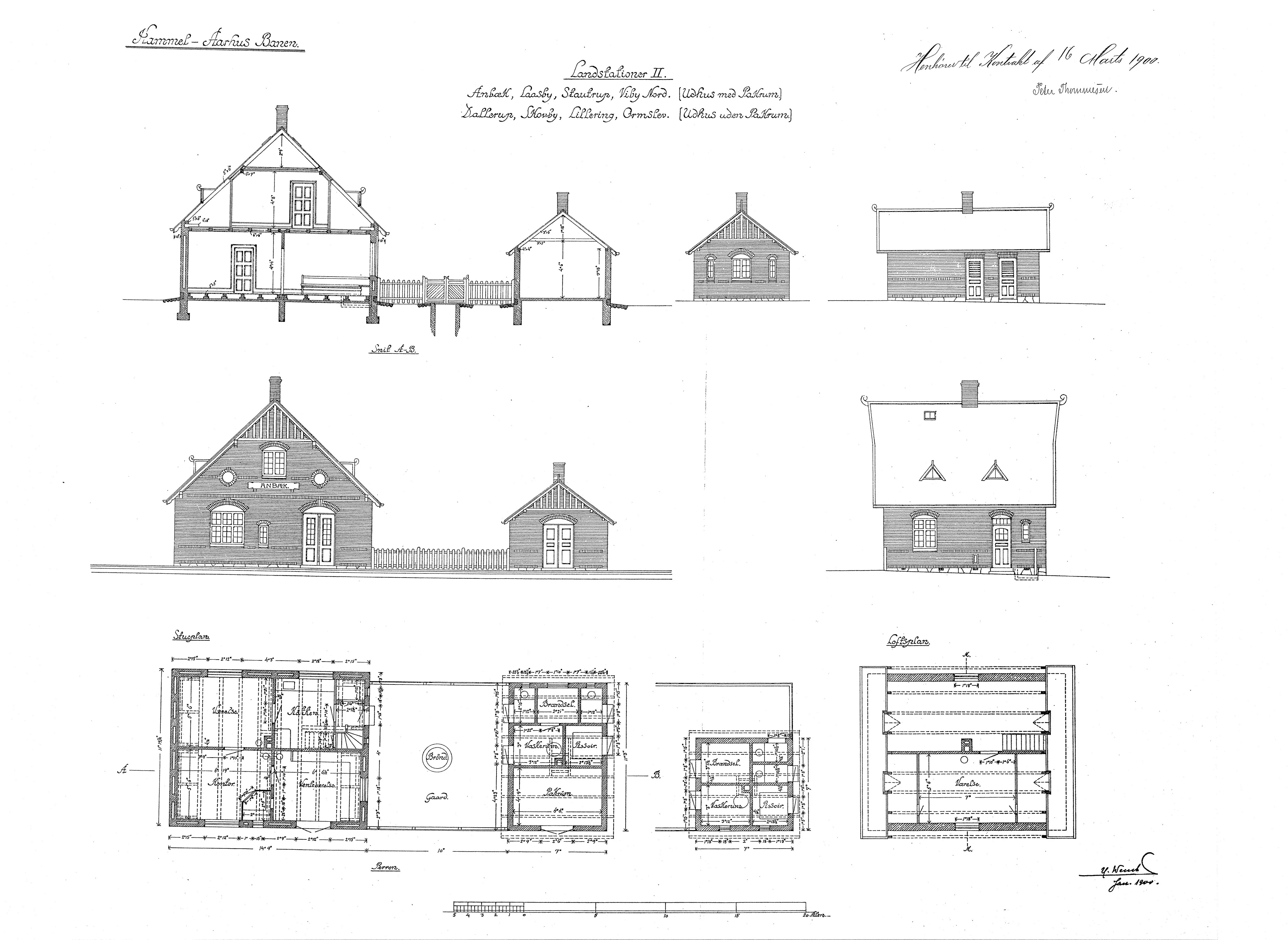 Tegning af Ormslev Station.