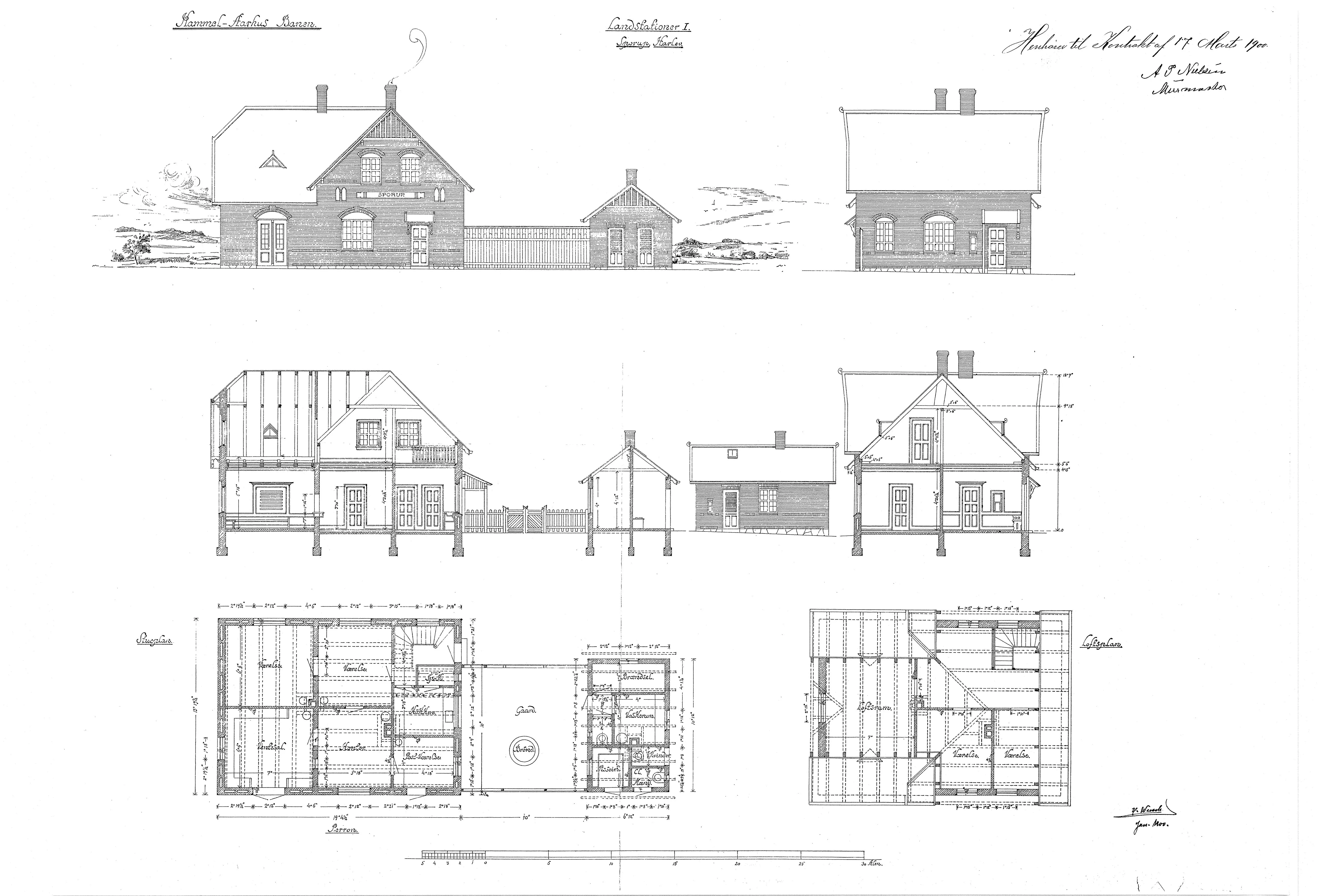 Tegning af Harlev Station. Tegning af Harlev Station.
