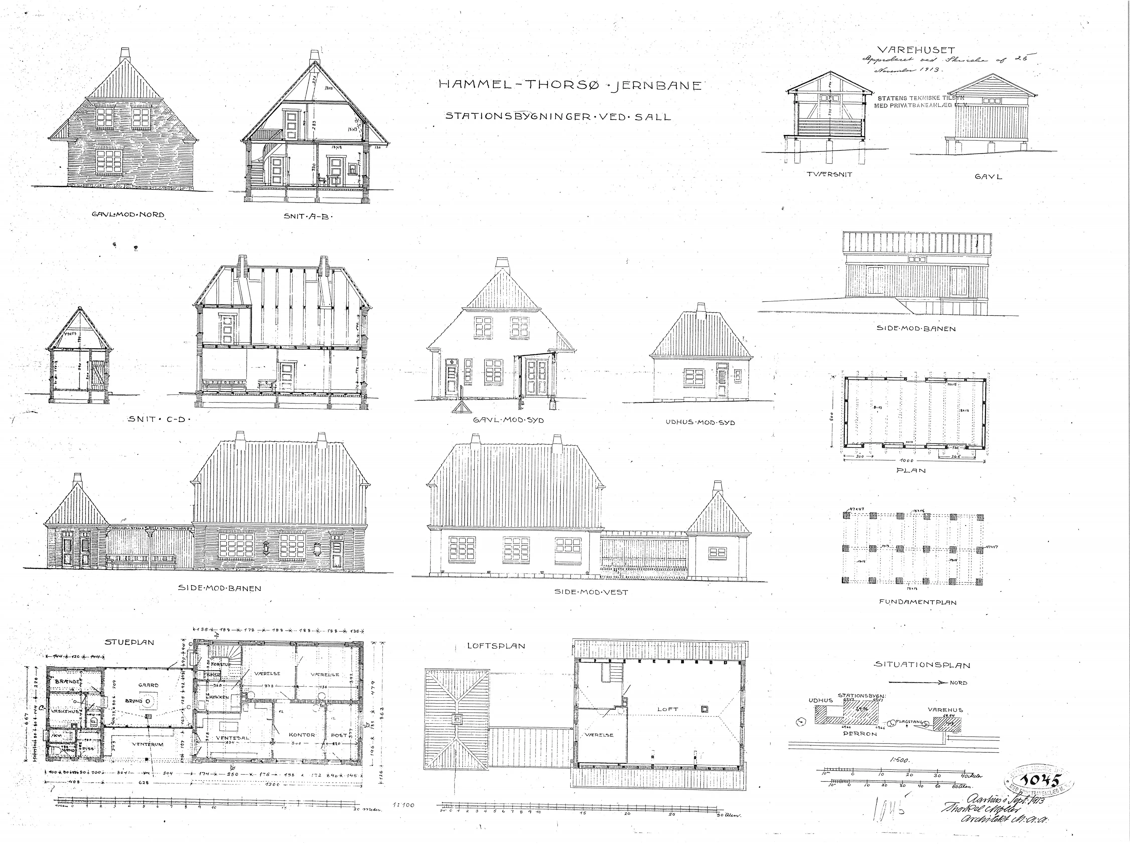 Tegning af Sall Station. Tegning af Sall Station.