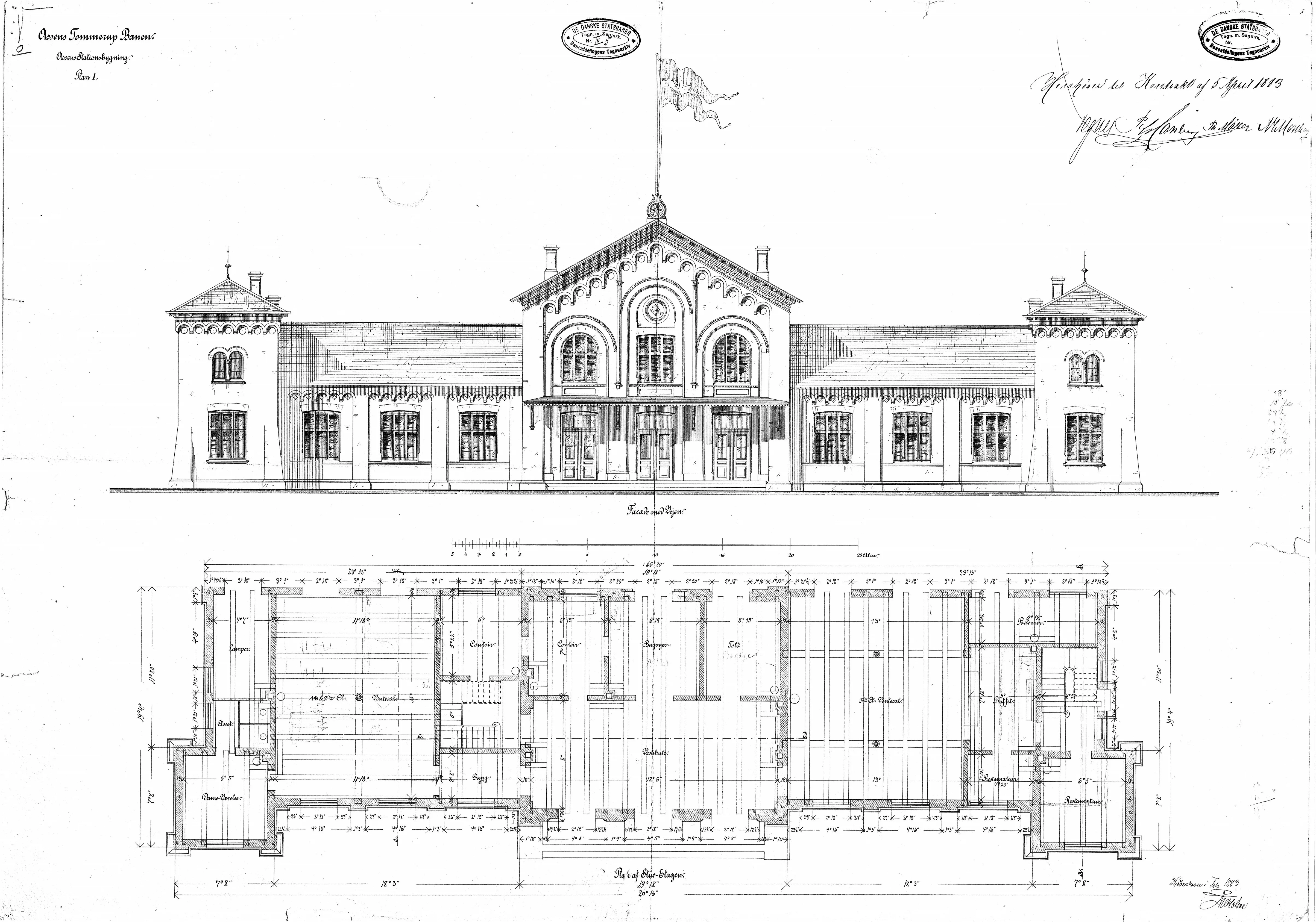 Tegning af Assens Station. Tegning af Assens Station.