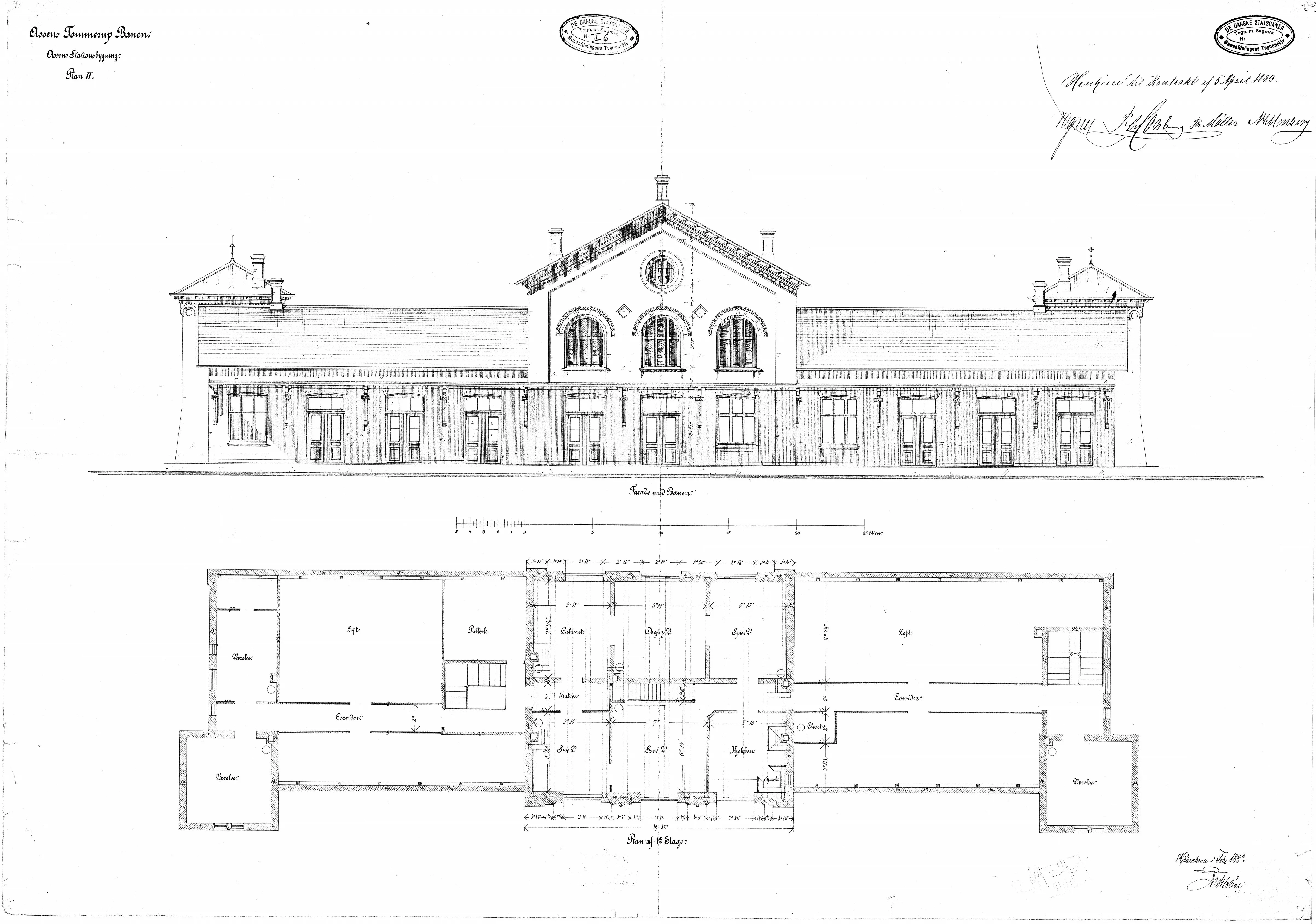 Tegning af Assens Station.