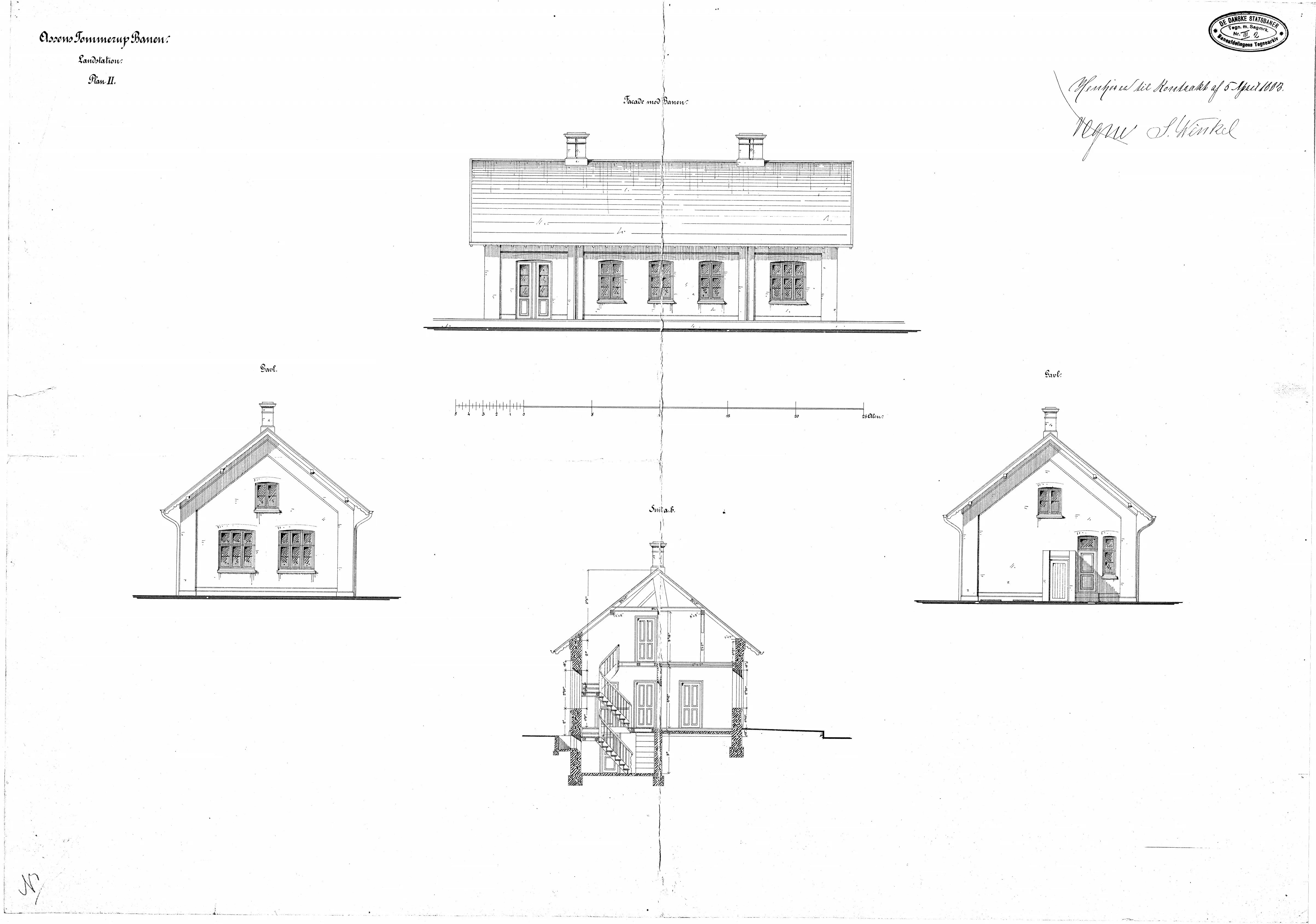 Tegning af Nårup Station. Tegning af Nårup Station.