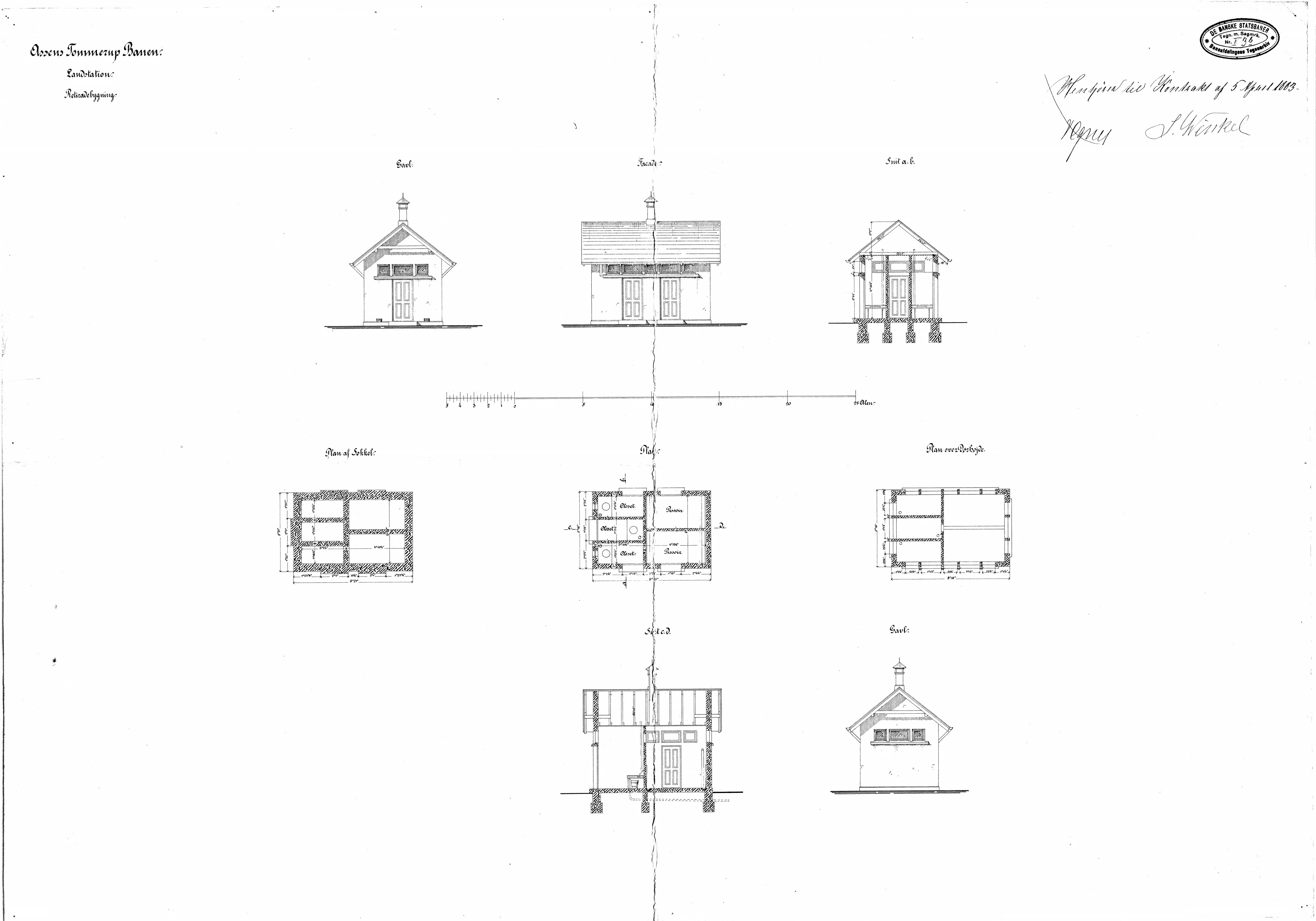 Tegning af Ebberup Stations retirade.