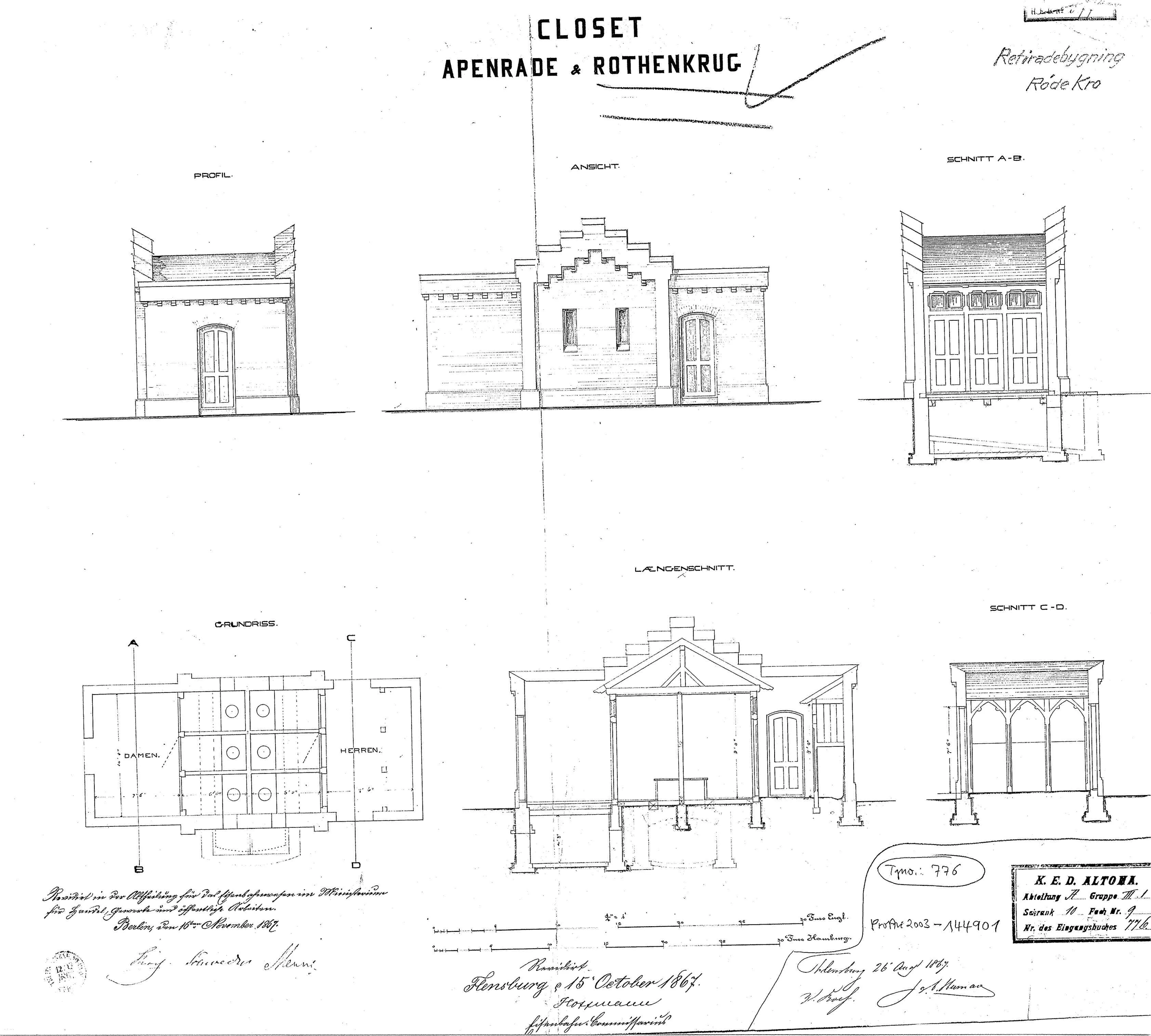 Tegning af Aabenraa Stations retirade.