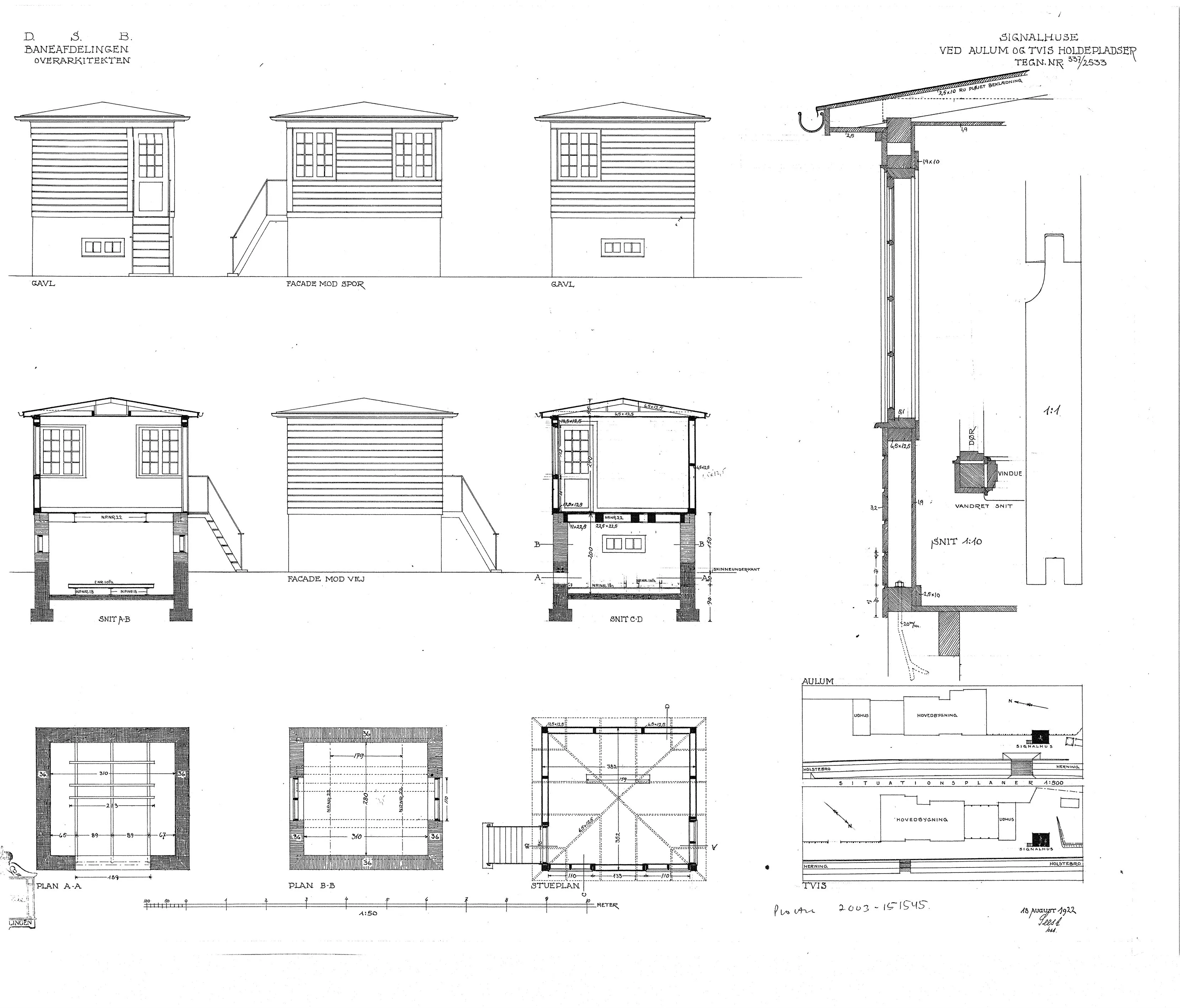 Tegning af Aulum Stations signalhus.