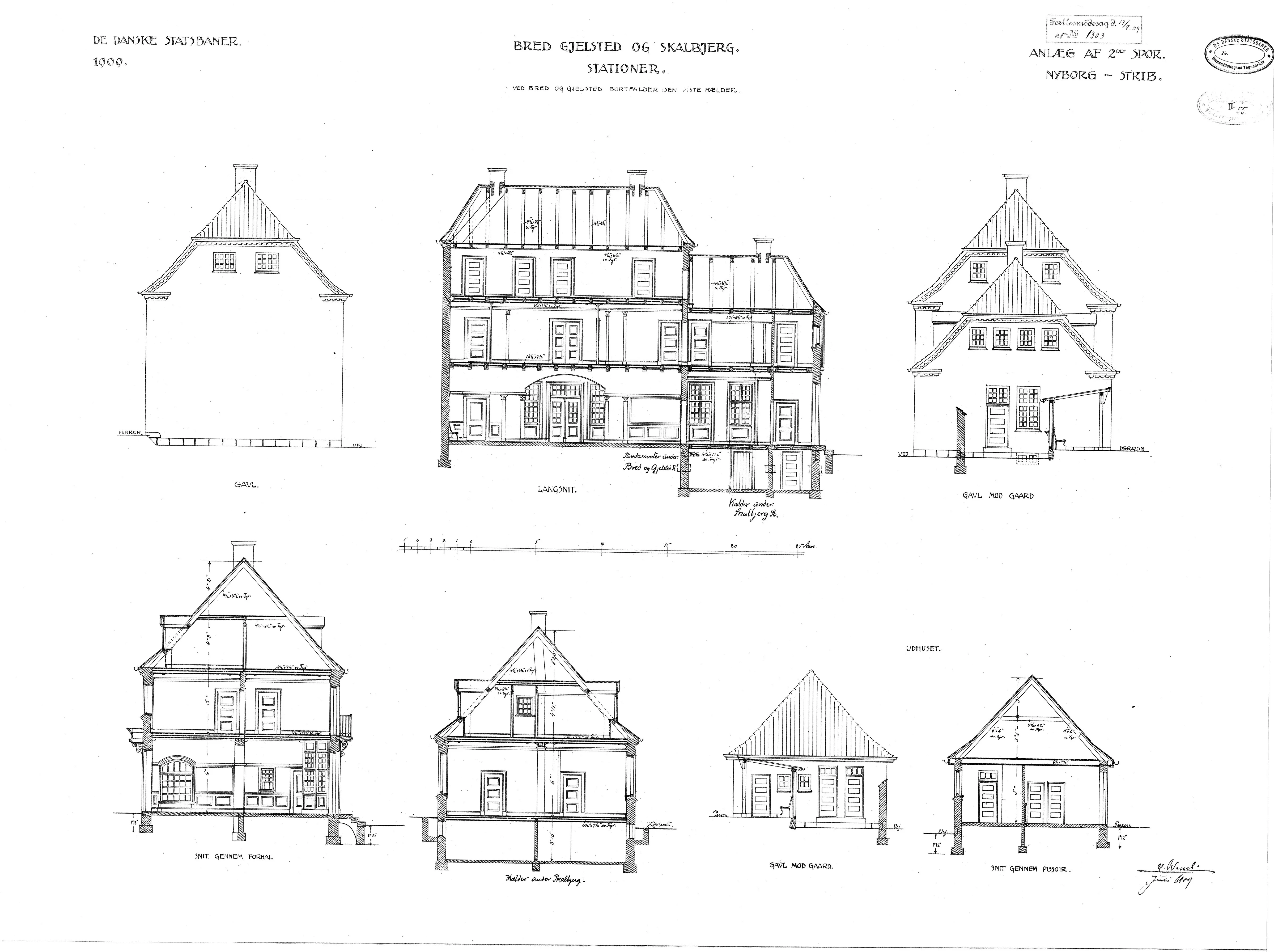 Tegning af Skalbjerg Station.