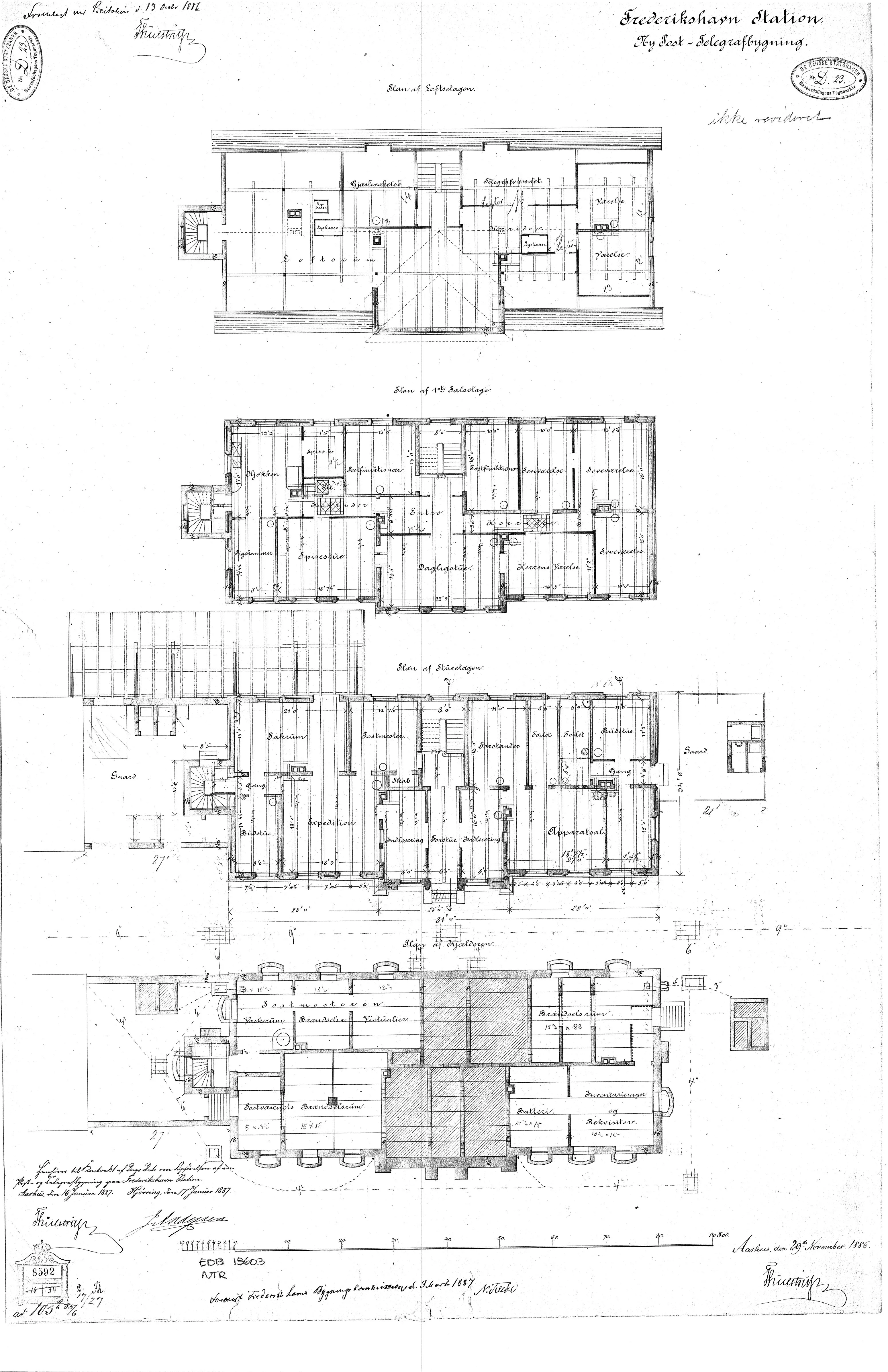 Tegning af Posthuset ved Frederikshavn Station.