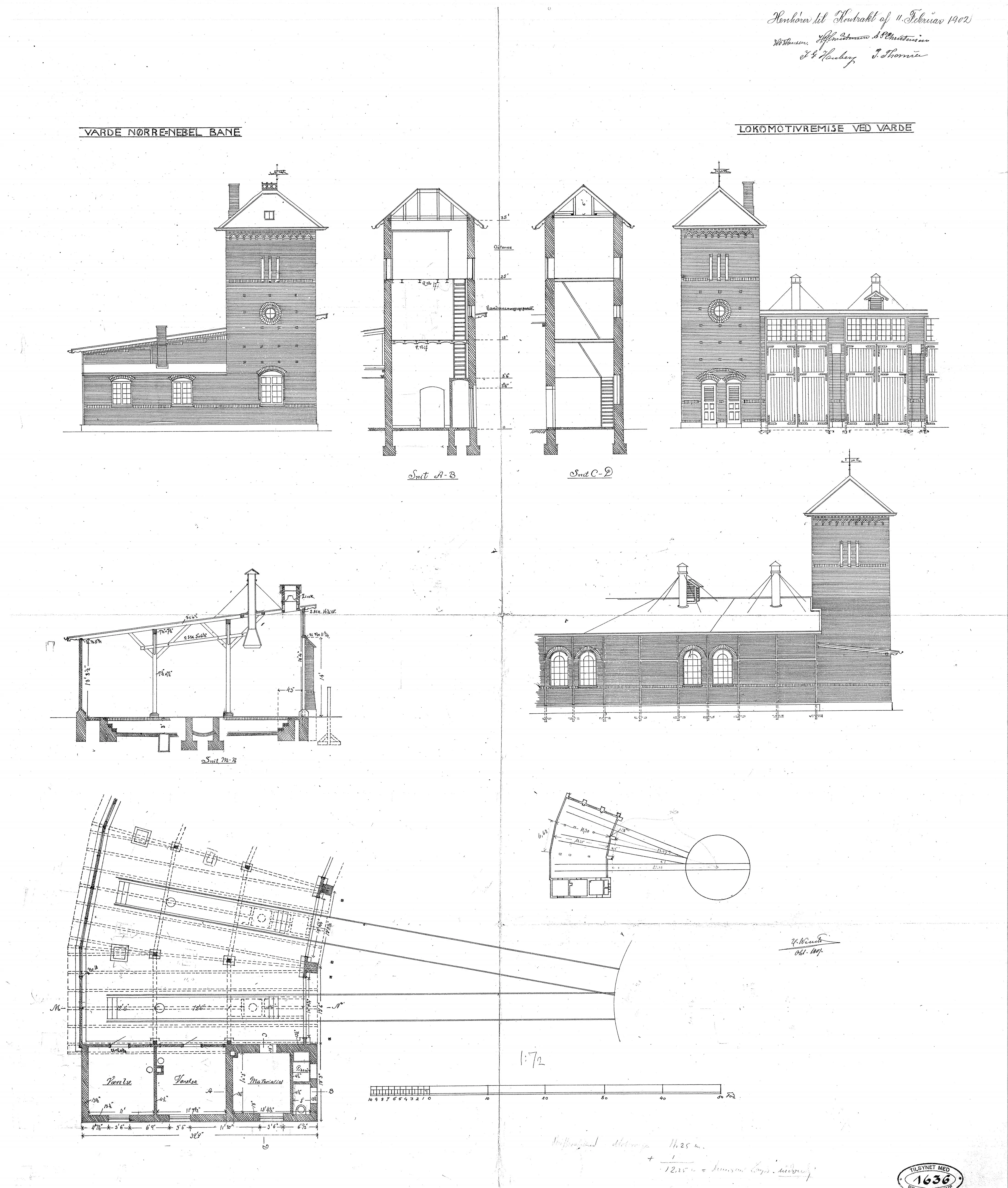 Tegning af Varde Vest Stations remise.