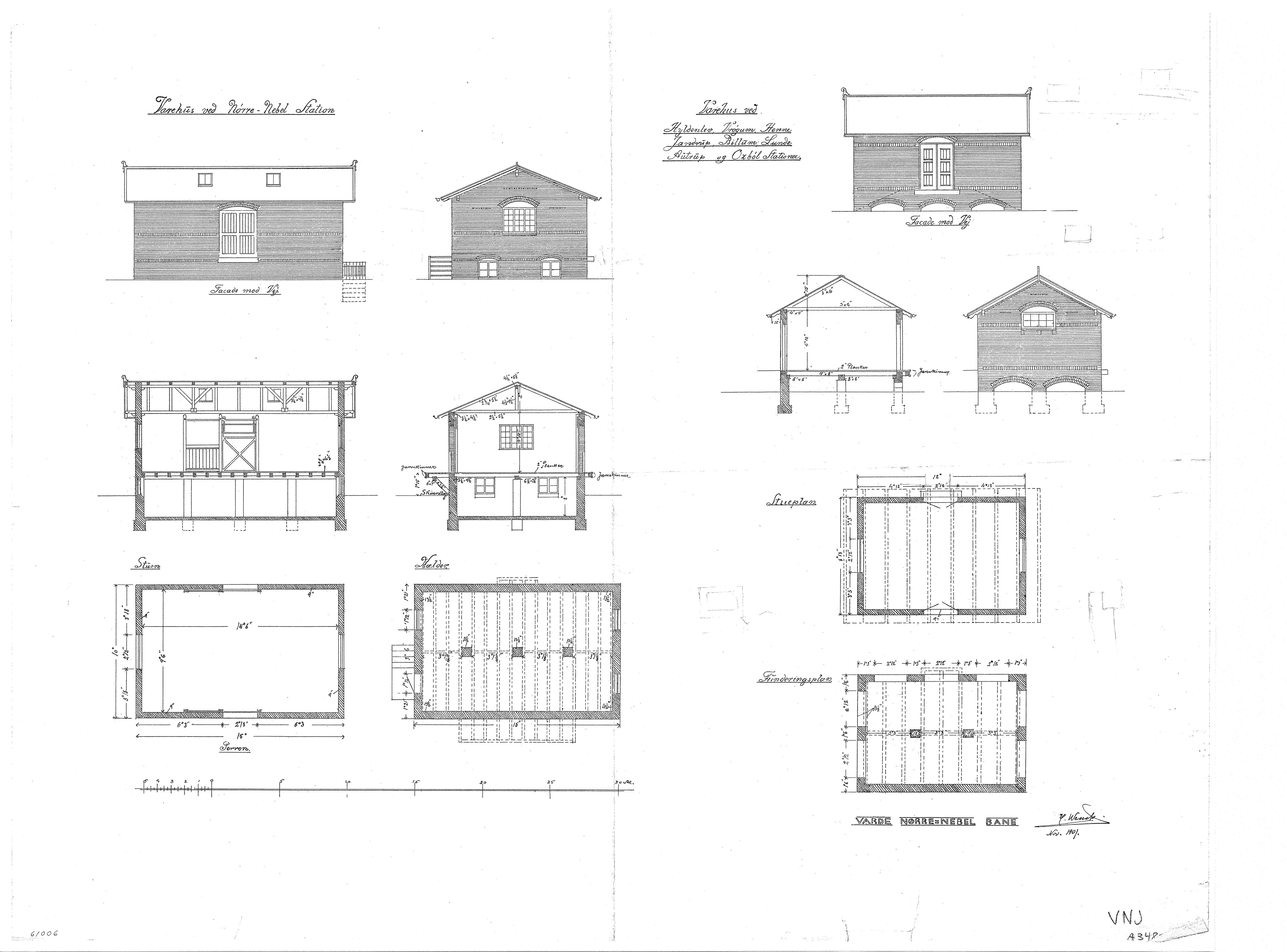 Tegning af Henne Stations varehus. Tegning af Henne Stations varehus.