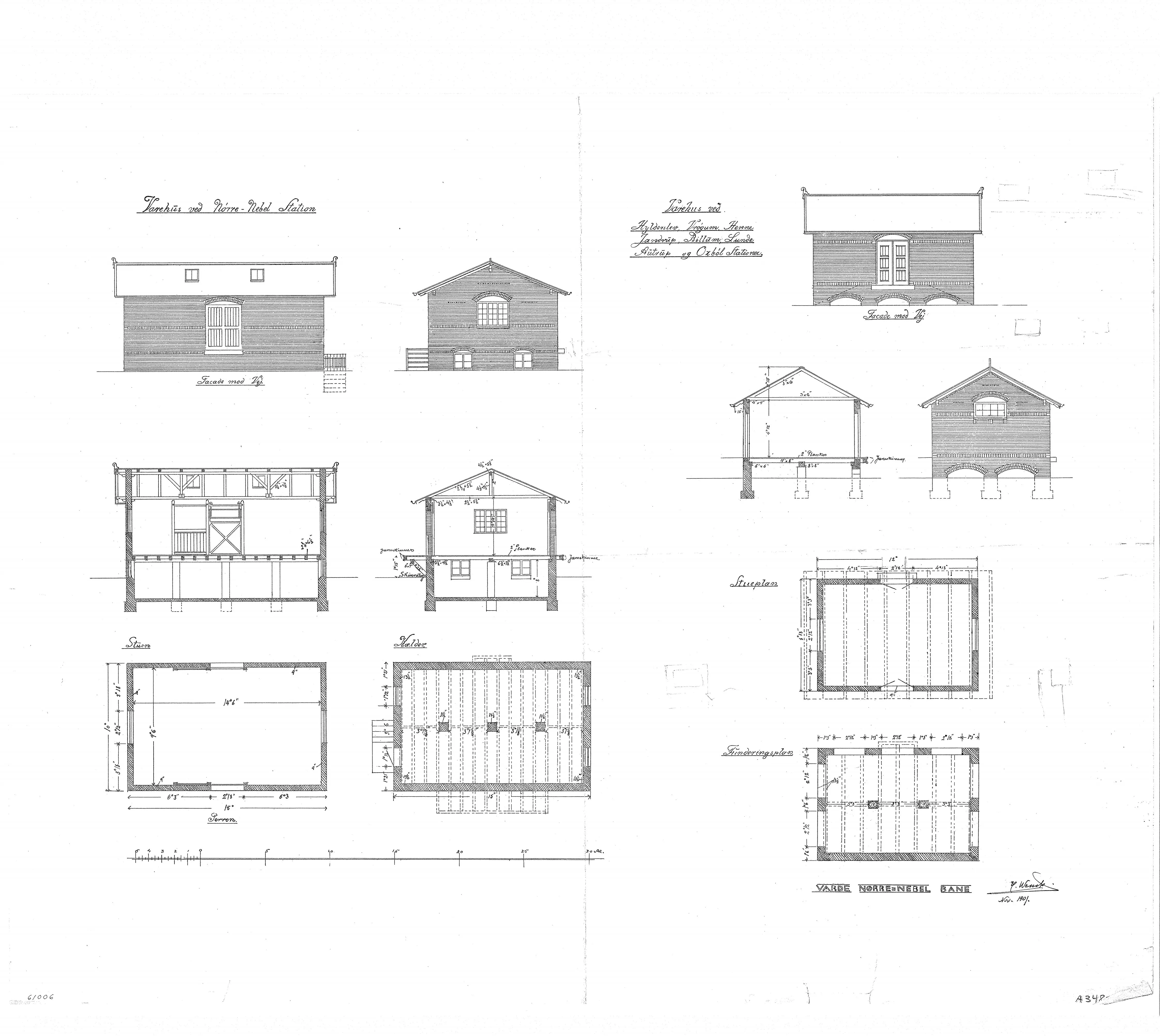 Tegning af Oksbøl Stations varehus.