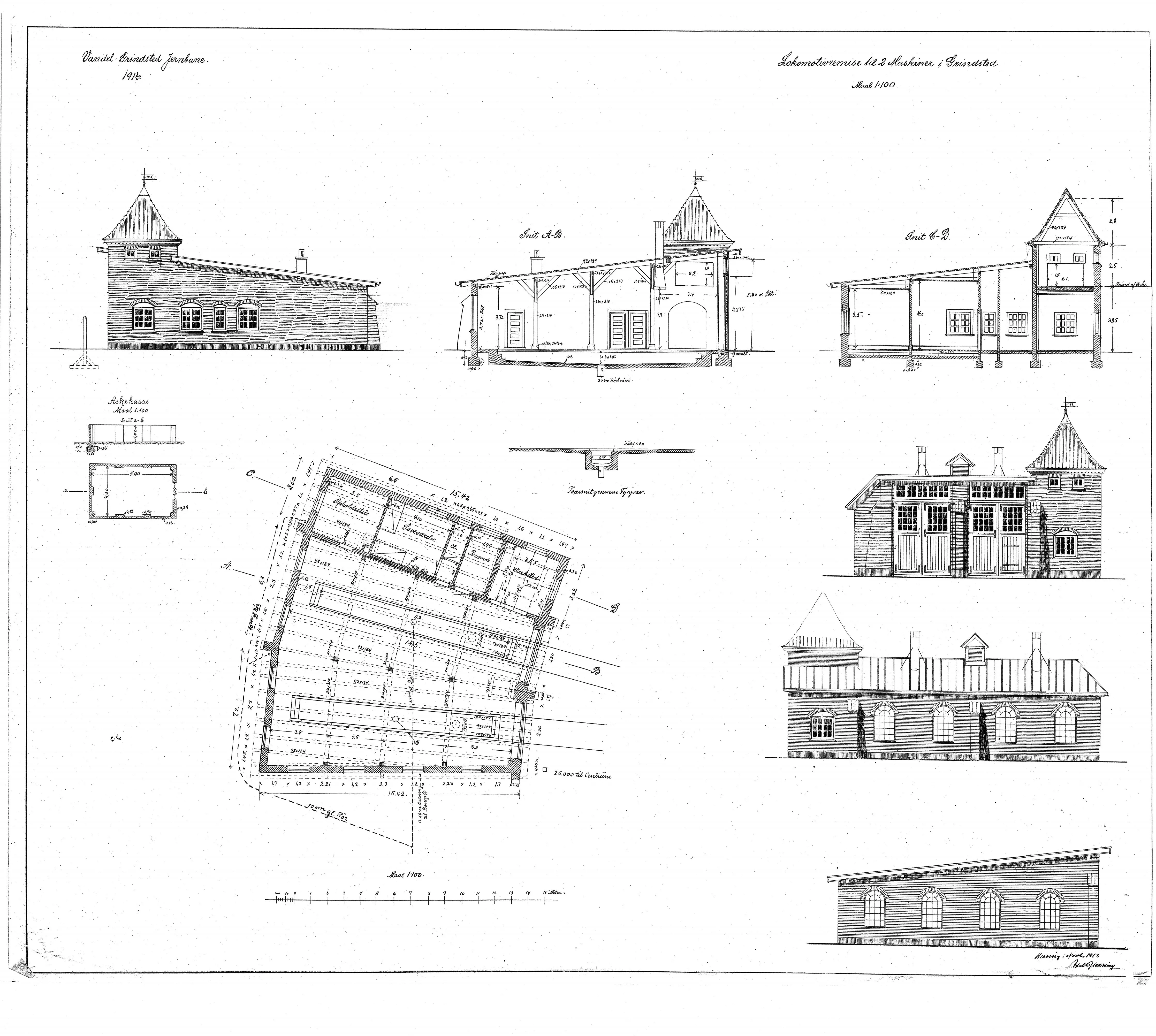 Tegning af Grindsted Stations remise.