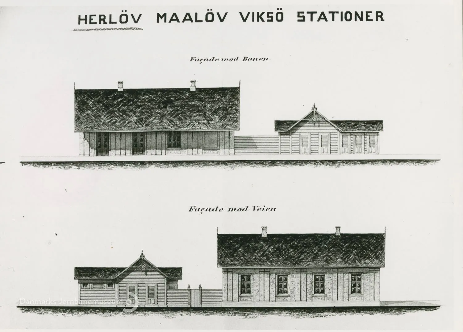 Tegning af Måløv Station.