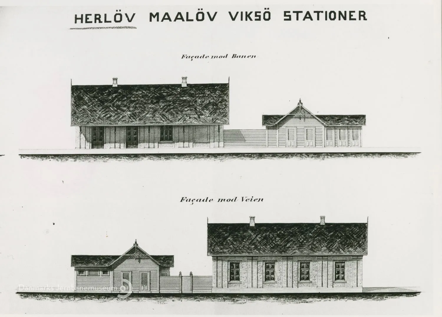 Tegning af Måløv Station. Tegning af Måløv Station.