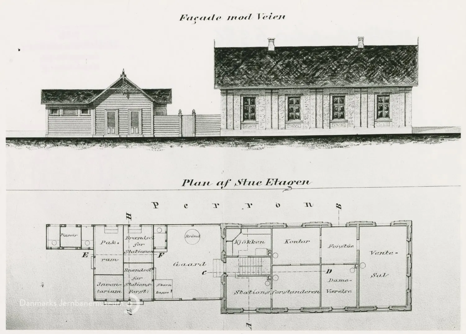 Tegning af Måløv Station.