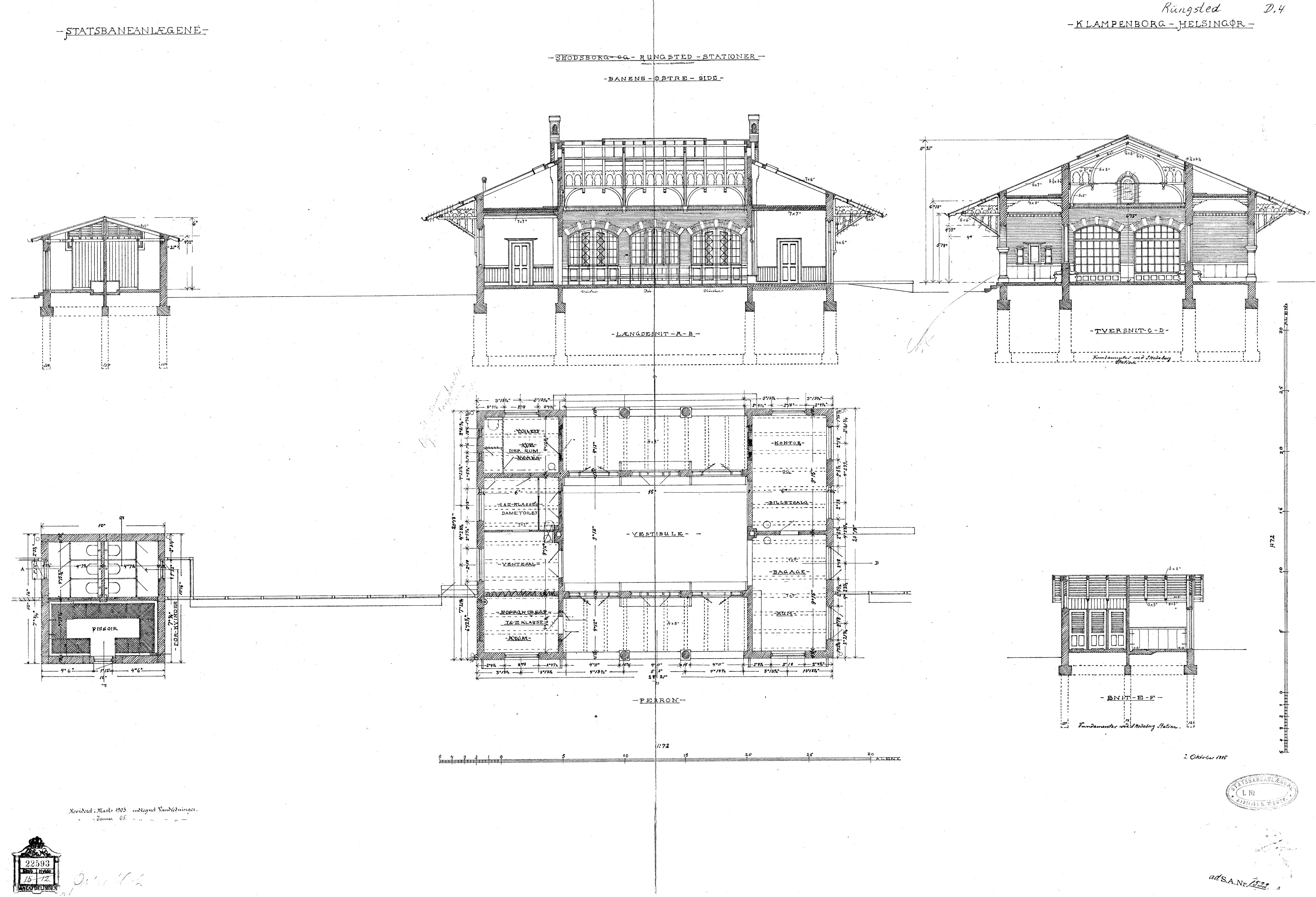 Tegning af Udkast til østre stationsbygning ved Rungsted Kyst Station. Tegning af Udkast til østre stationsbygning ved Rungsted Kyst Station.