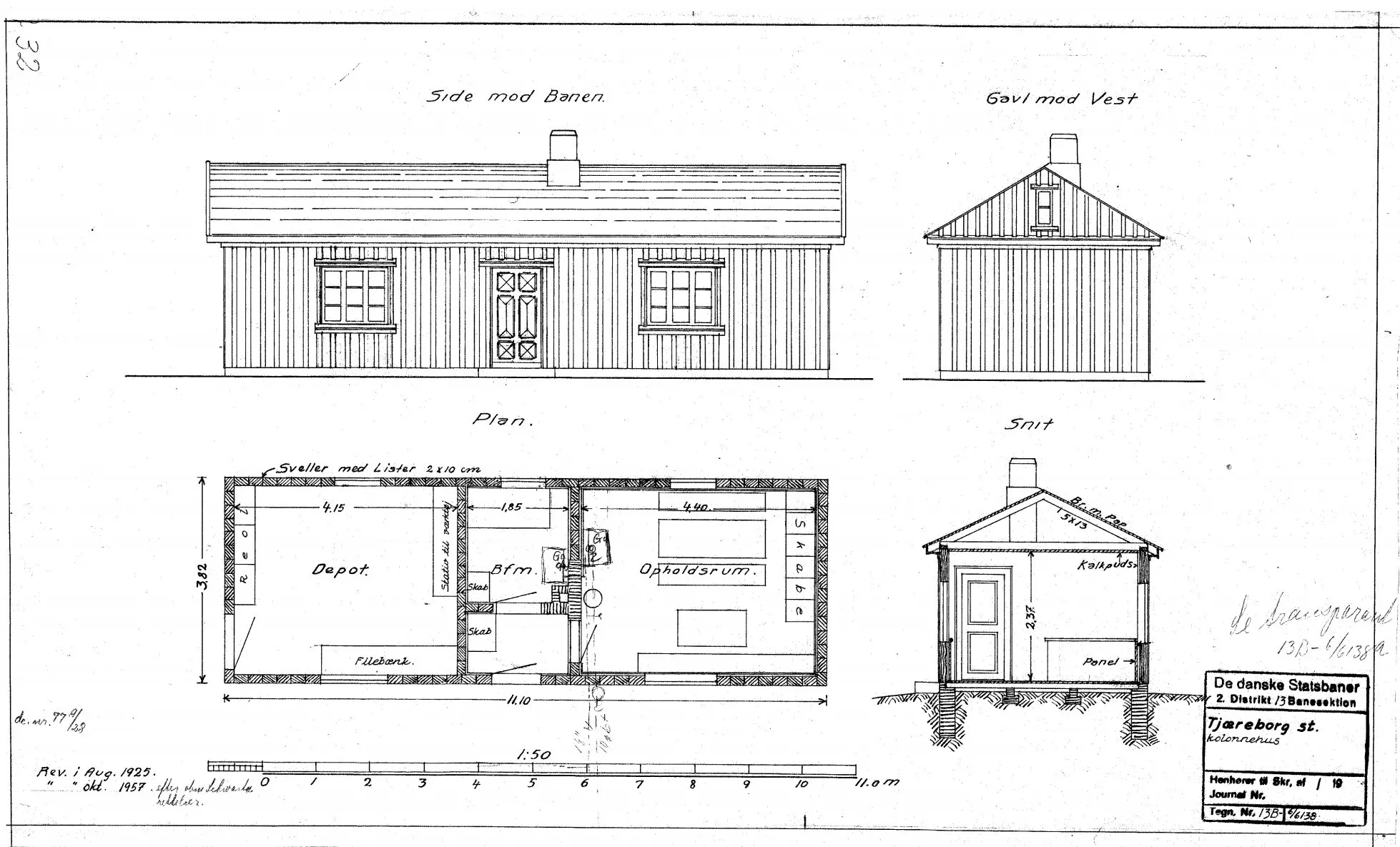 Tegning af Kolonnehus ved Tjæreborg Station.