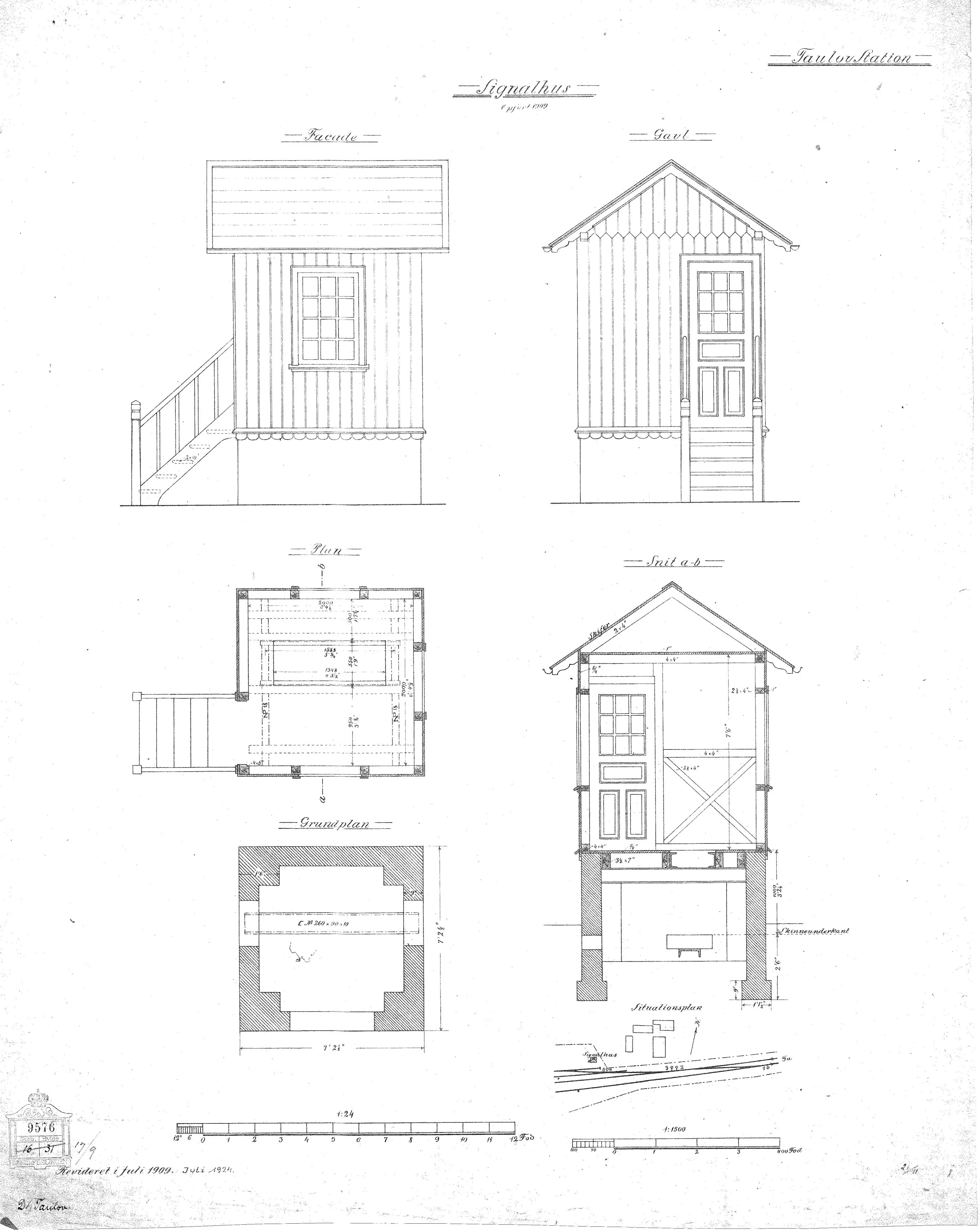 Tegning af Taulov Stations signalhus.