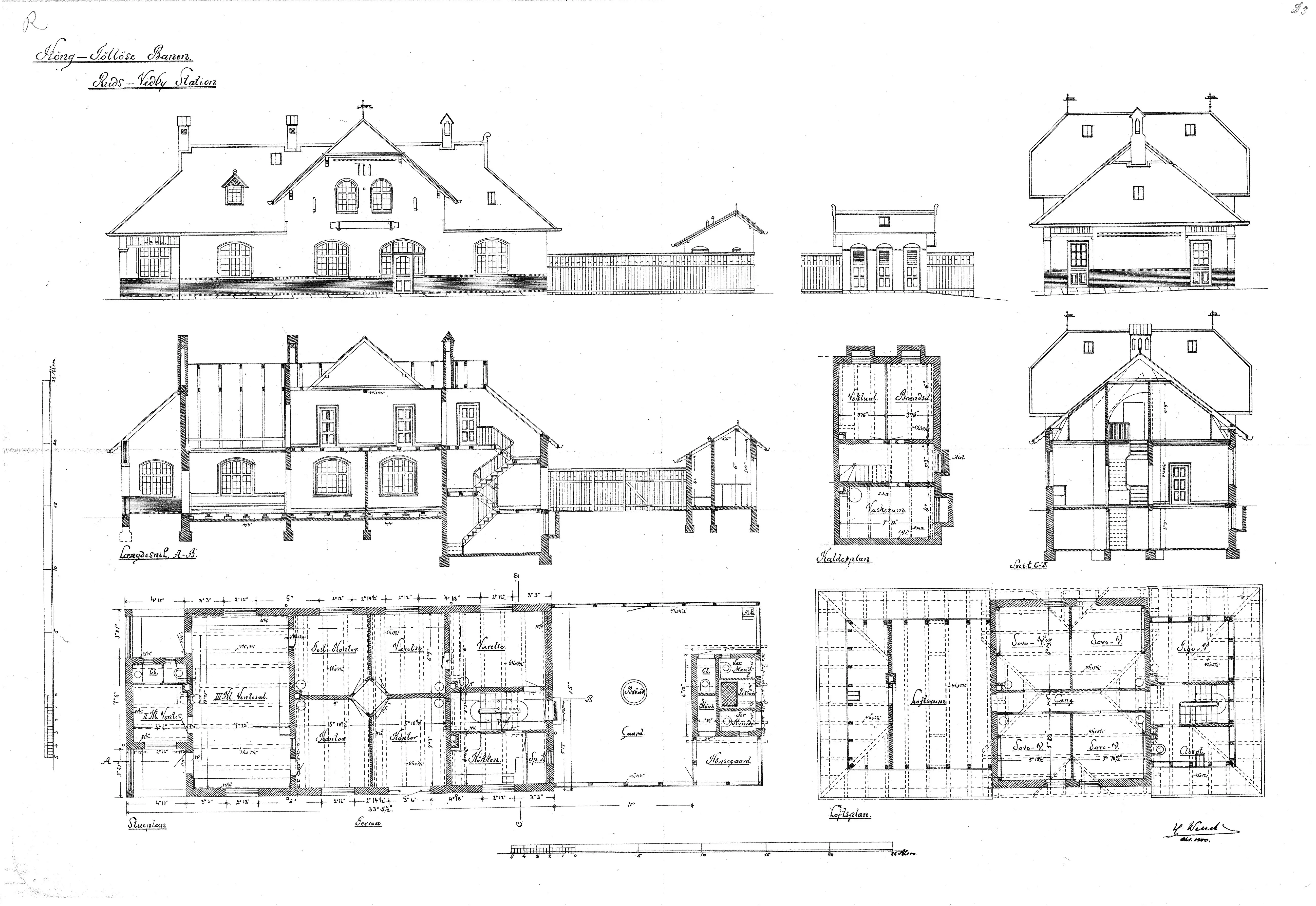 Tegning af Ruds Vedby Station.