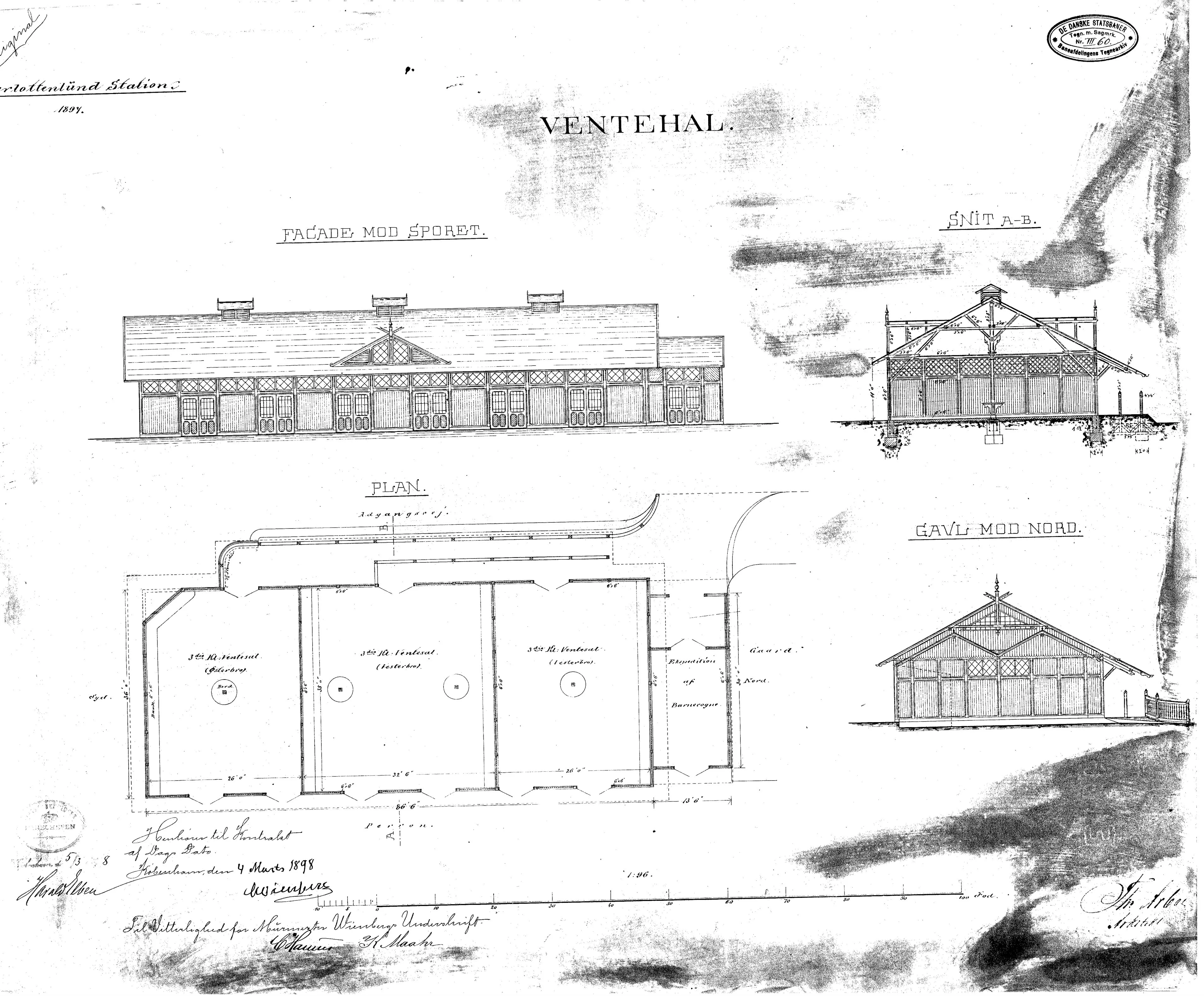 Tegning af Ventehallen ved Charlottenlund Station.