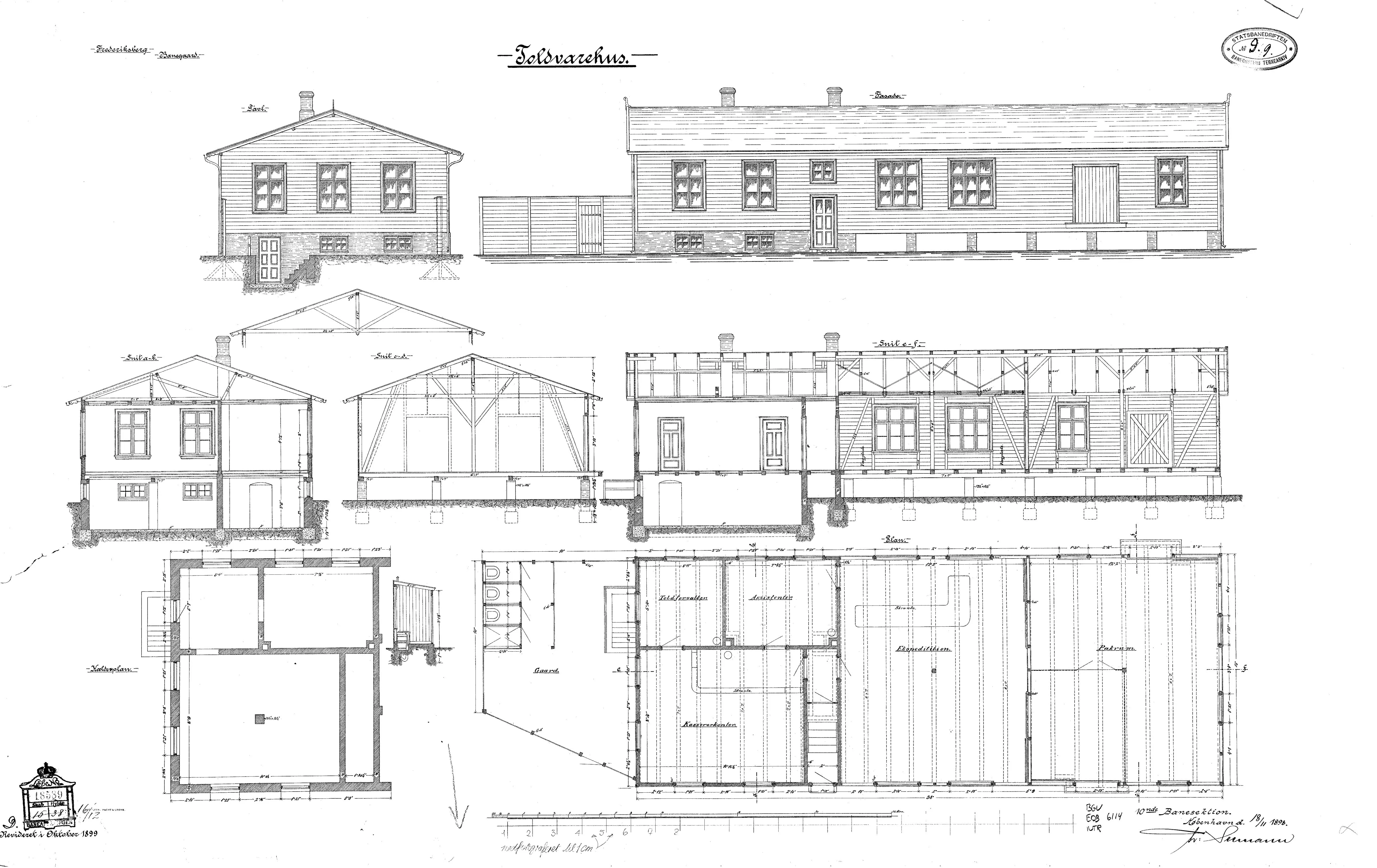 Tegning af Toldvarehus ved Frederiksberg Station.