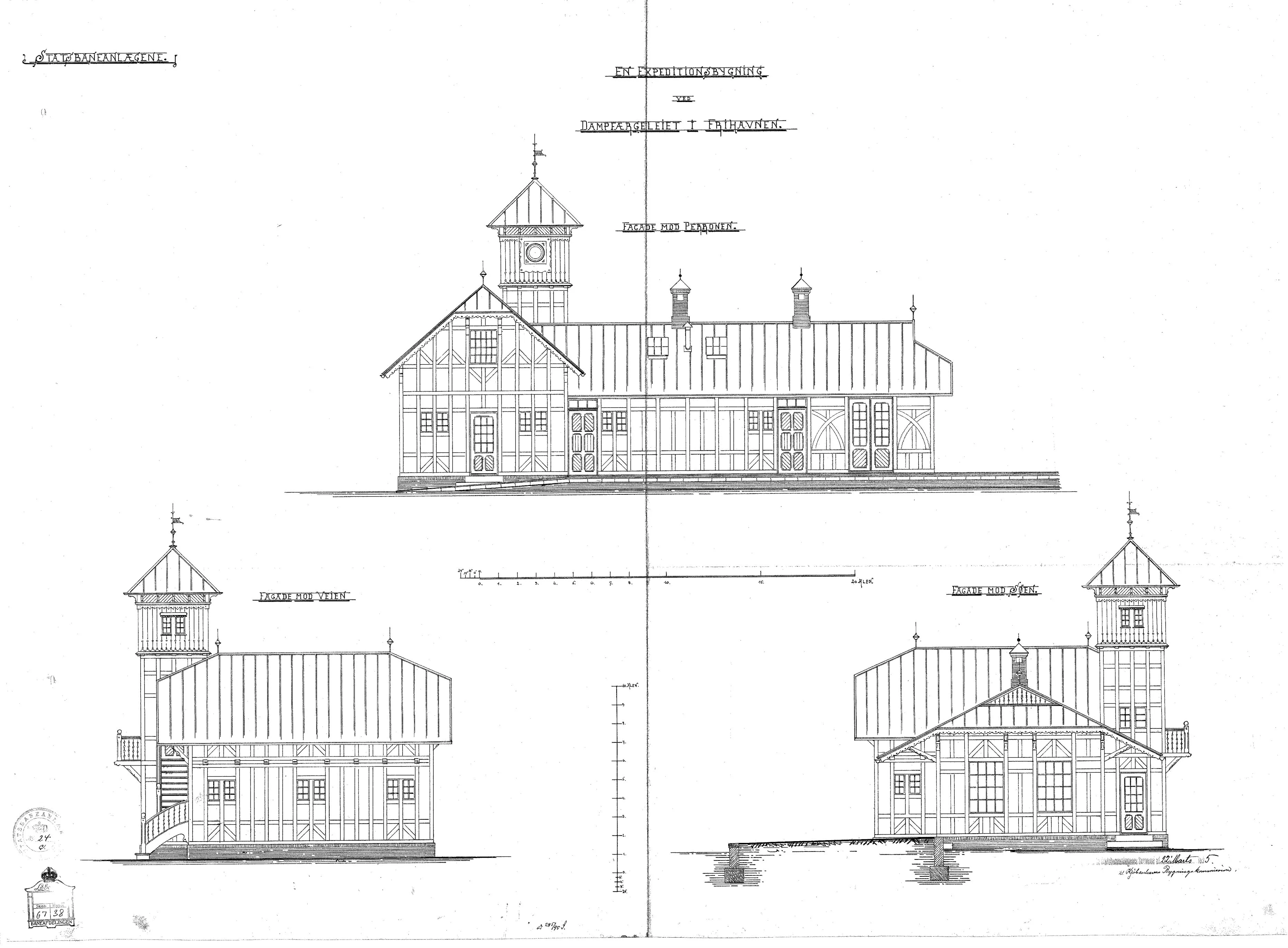 Tegning af Frihavnens Station.