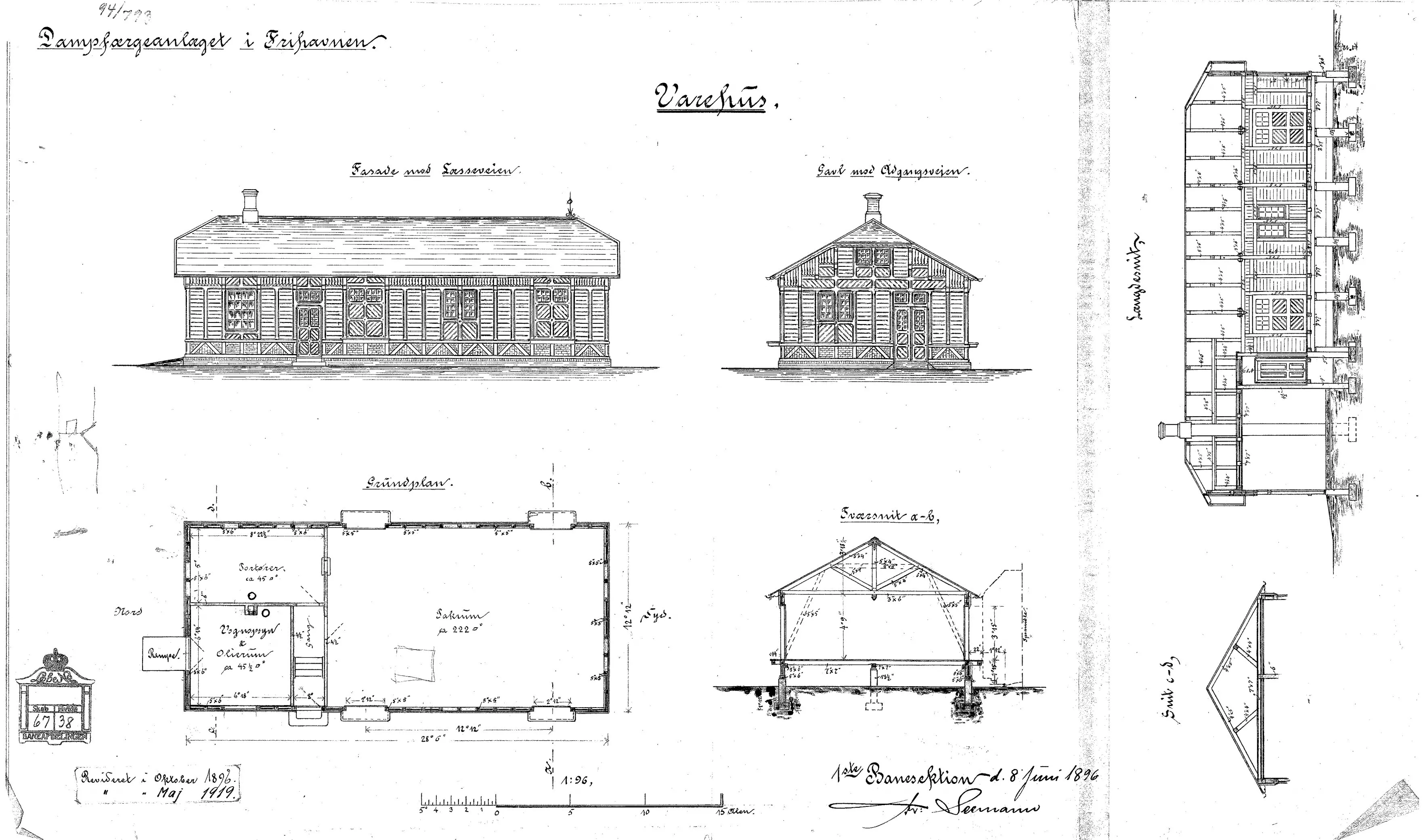Tegning af Frihavnens Stations varehus. Tegning af Frihavnens Stations varehus.