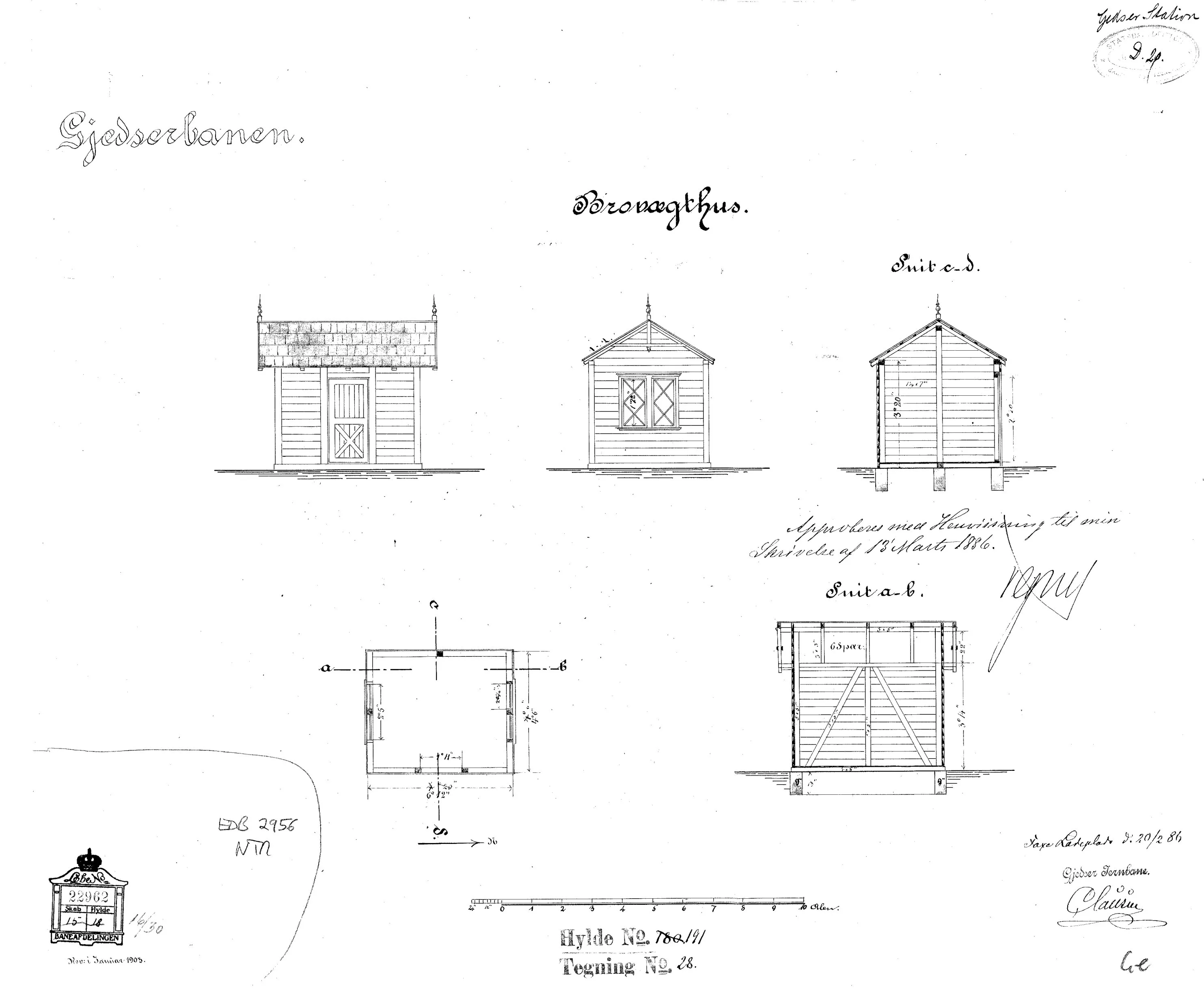 Tegning af Brovægthus ved Gedser Station.