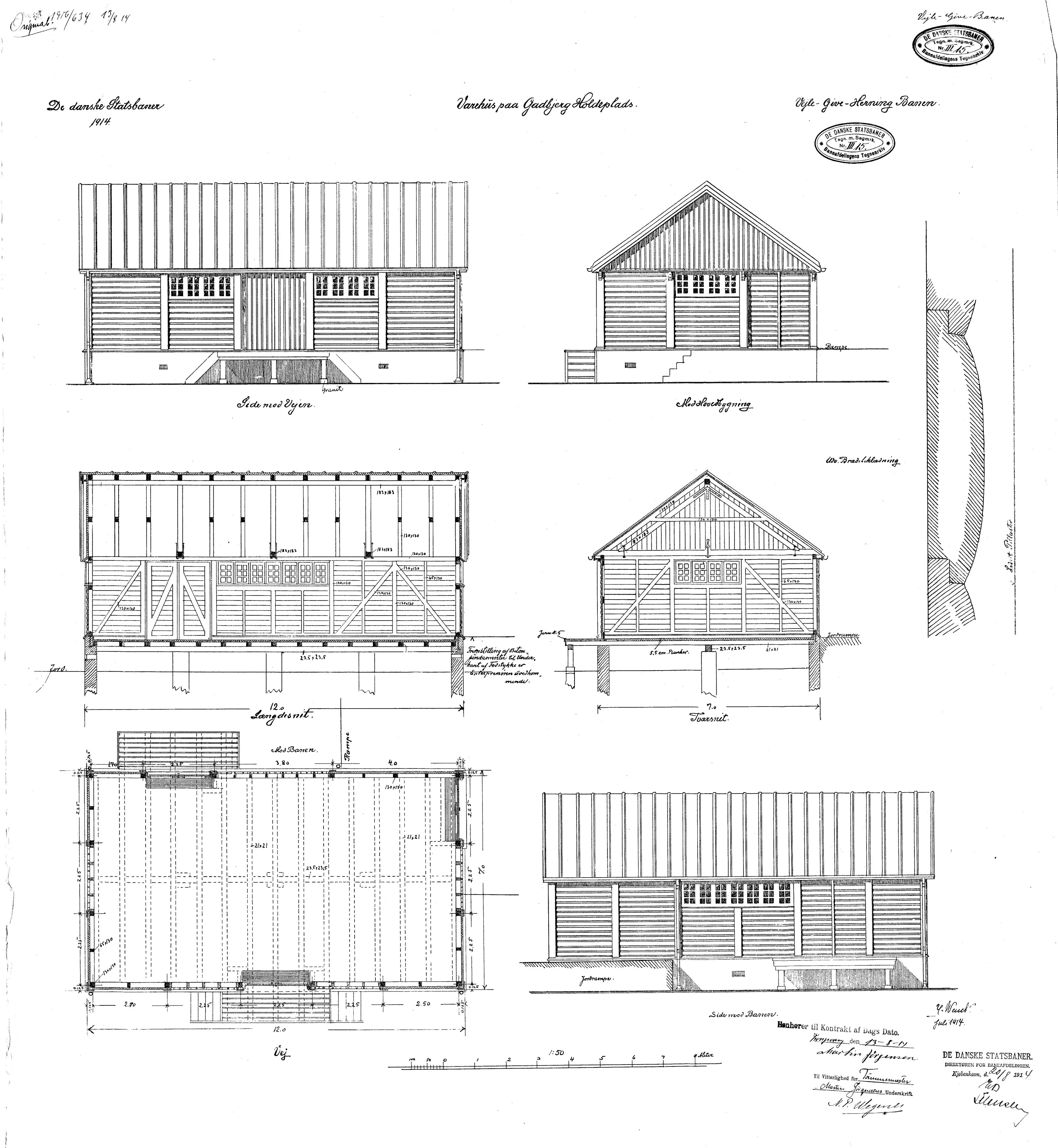 Tegning af Gadbjerg Stations varehus.