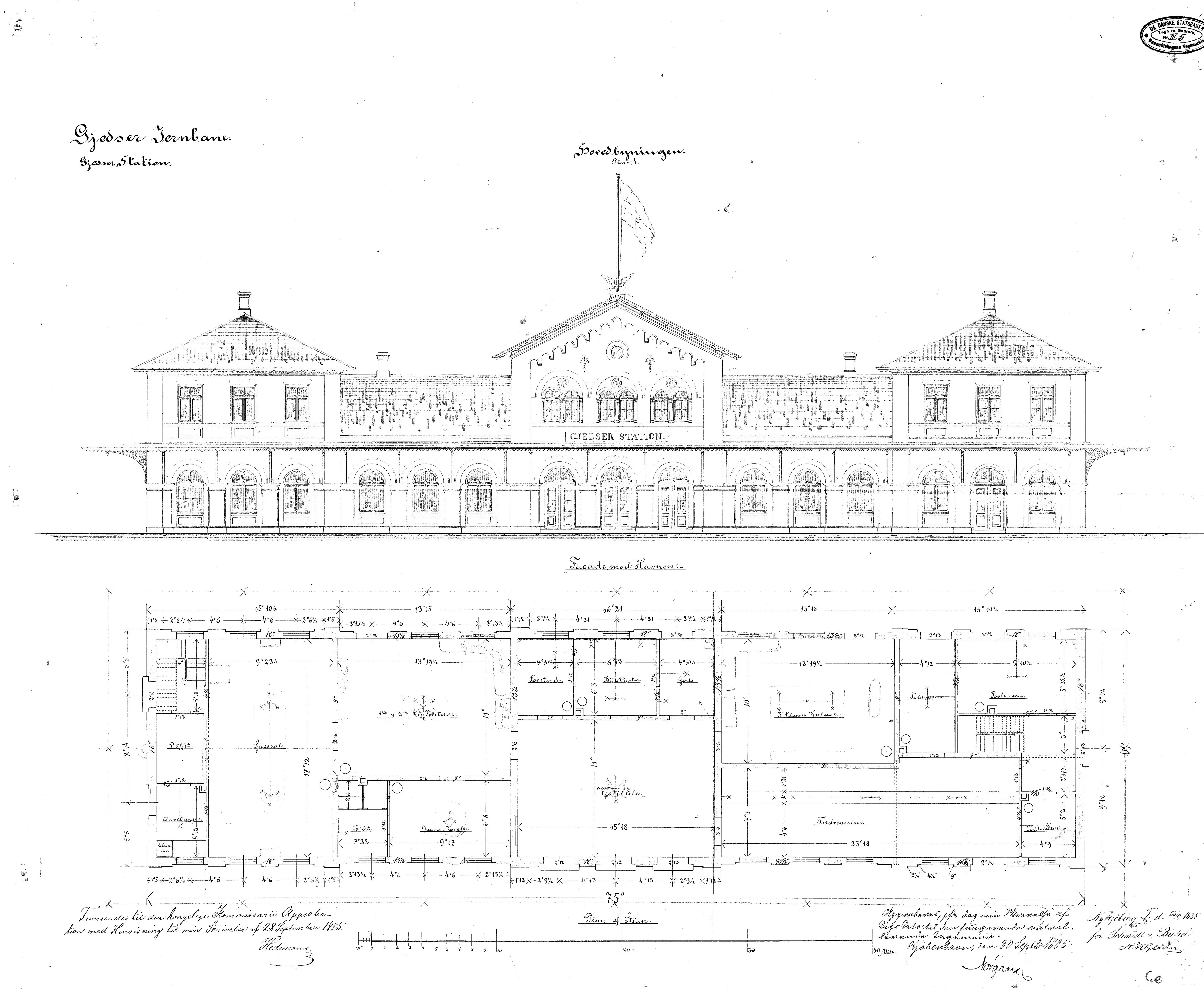 Tegning af Gedser Station.