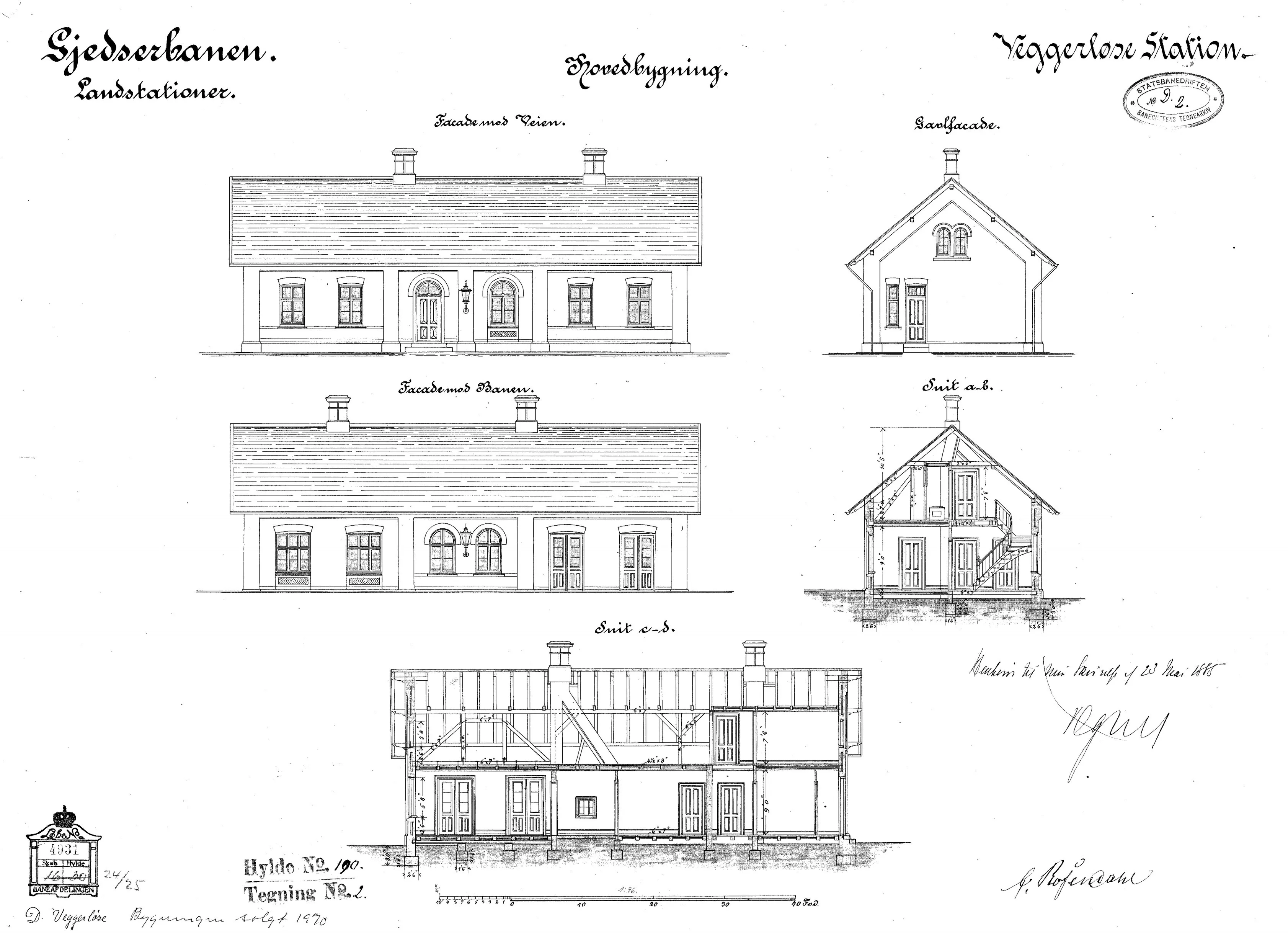 Tegning af Væggerløse Station. Tegning af Væggerløse Station.
