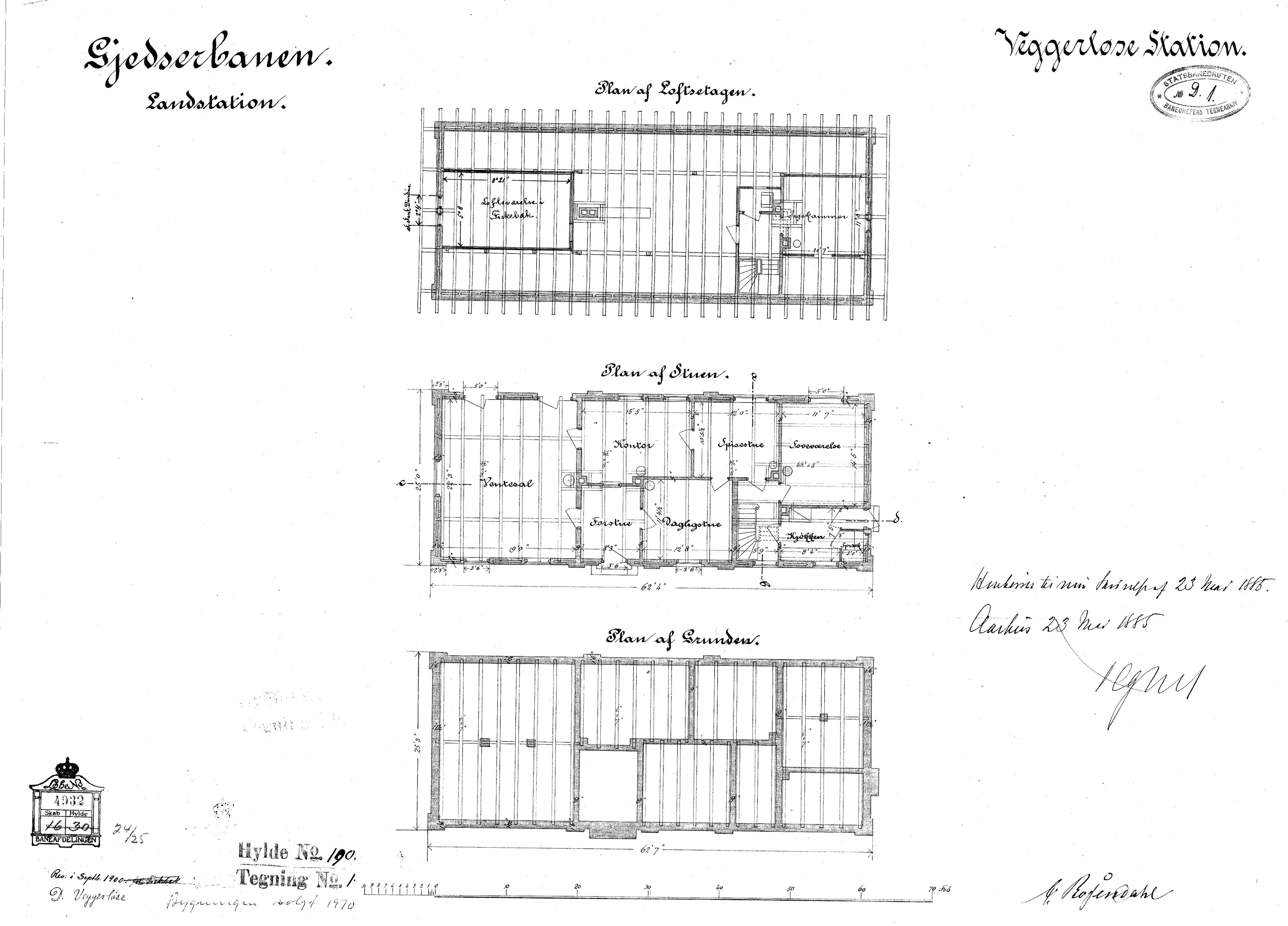 Tegning af Væggerløse Station.