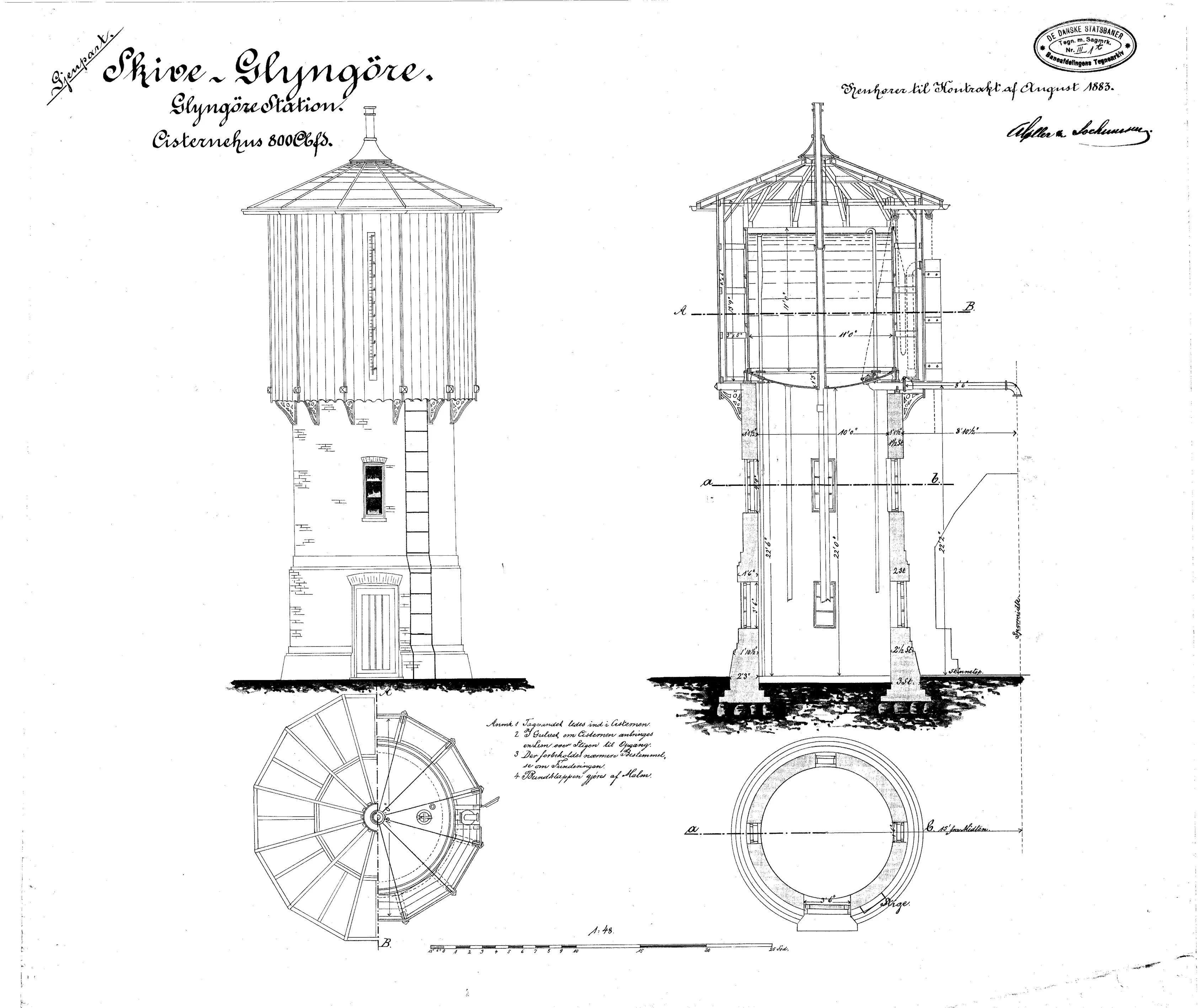 Tegning af Glyngøre Stations vandtårn.