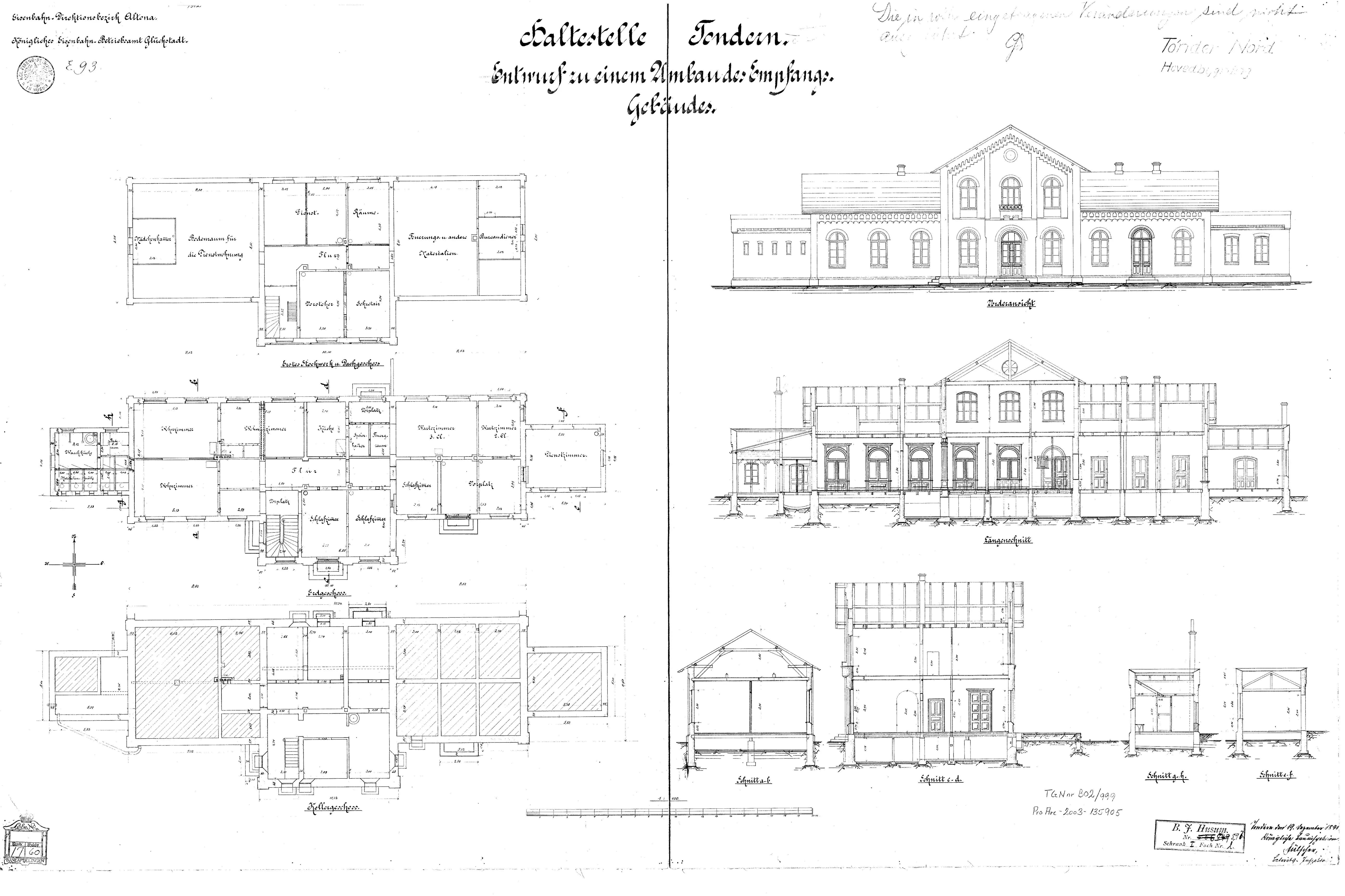 Tegning af Tønder Øst Station.