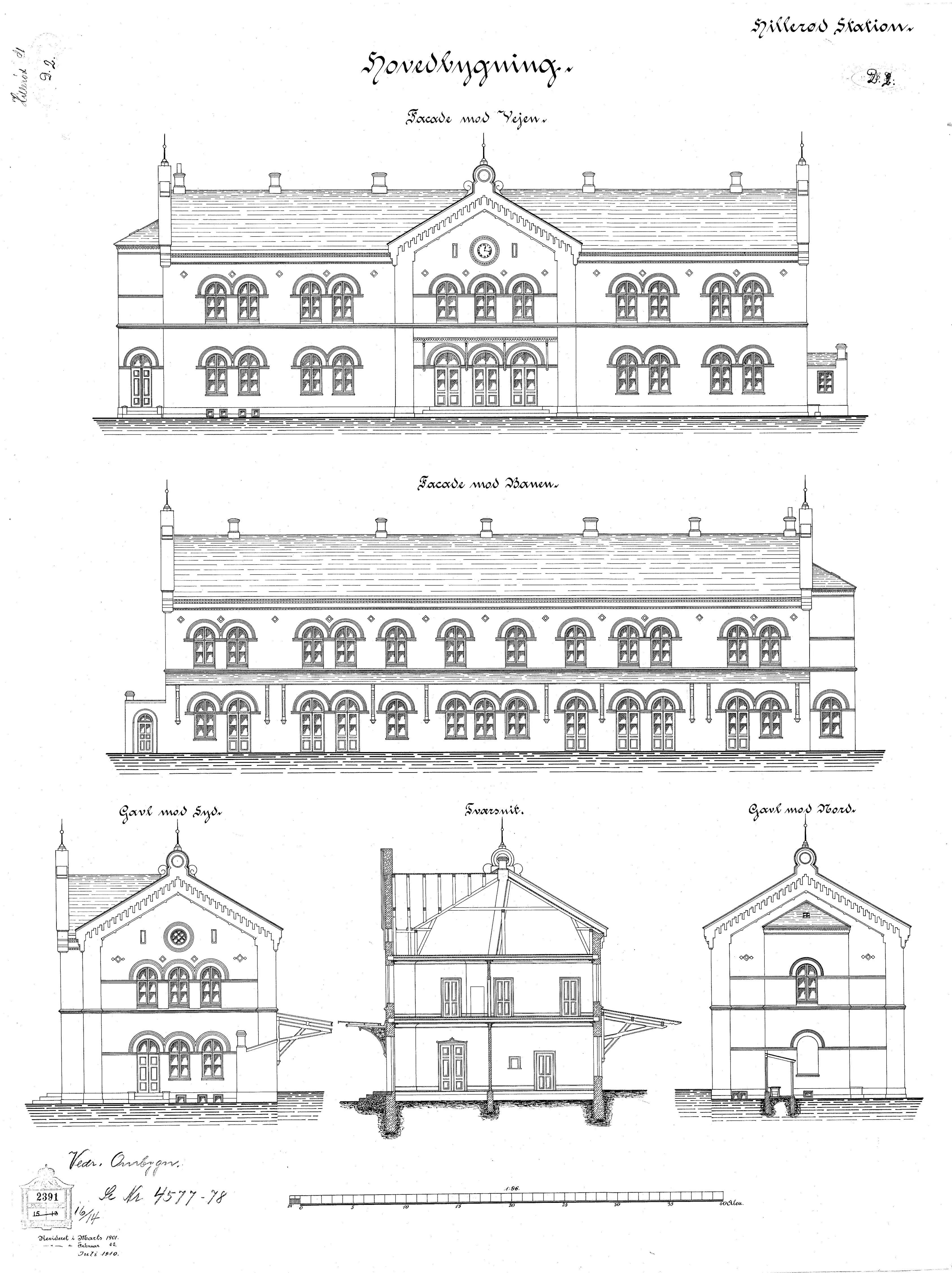Tegning af Hillerød Station. Tegning af Hillerød Station.