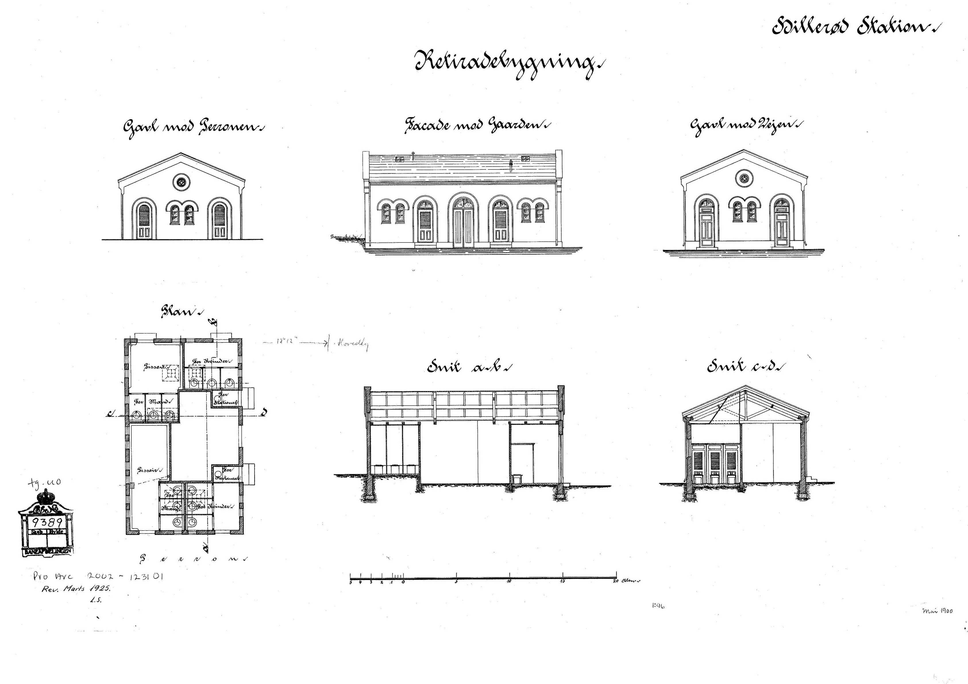 Tegning af Hillerød Stations retirade.