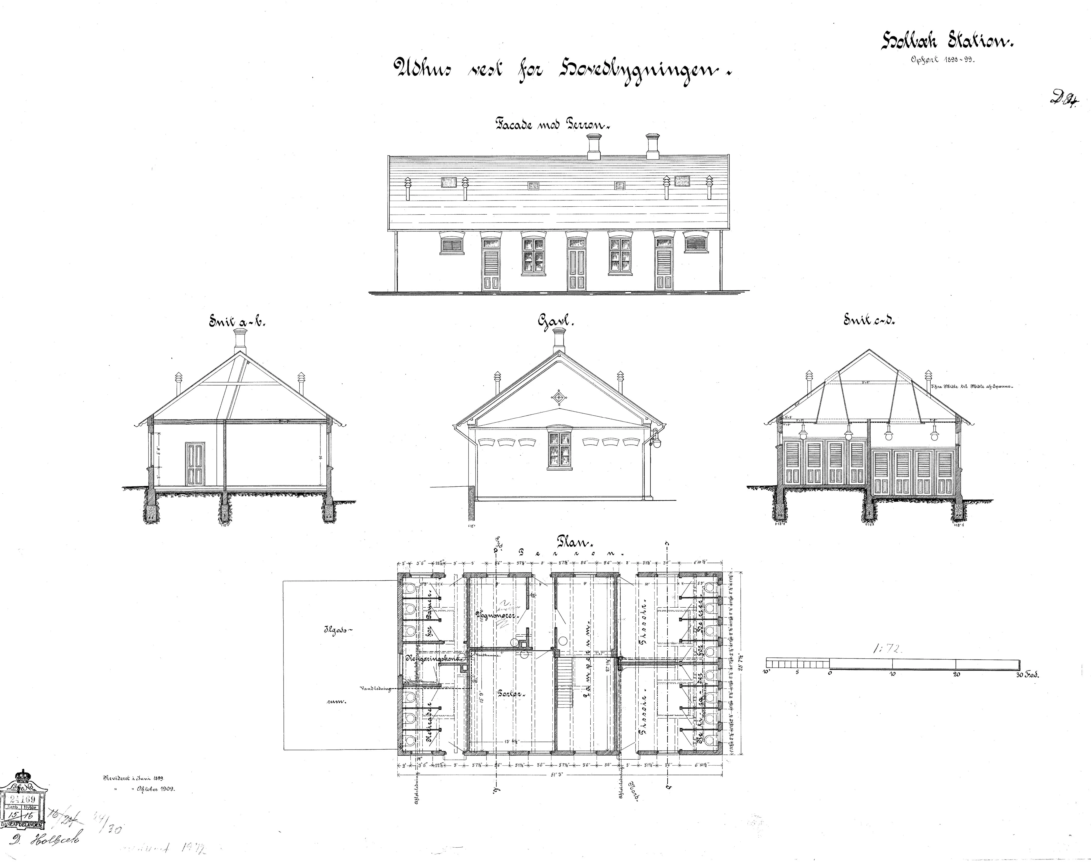 Tegning af Udhus vest for Holbæk Banegård.