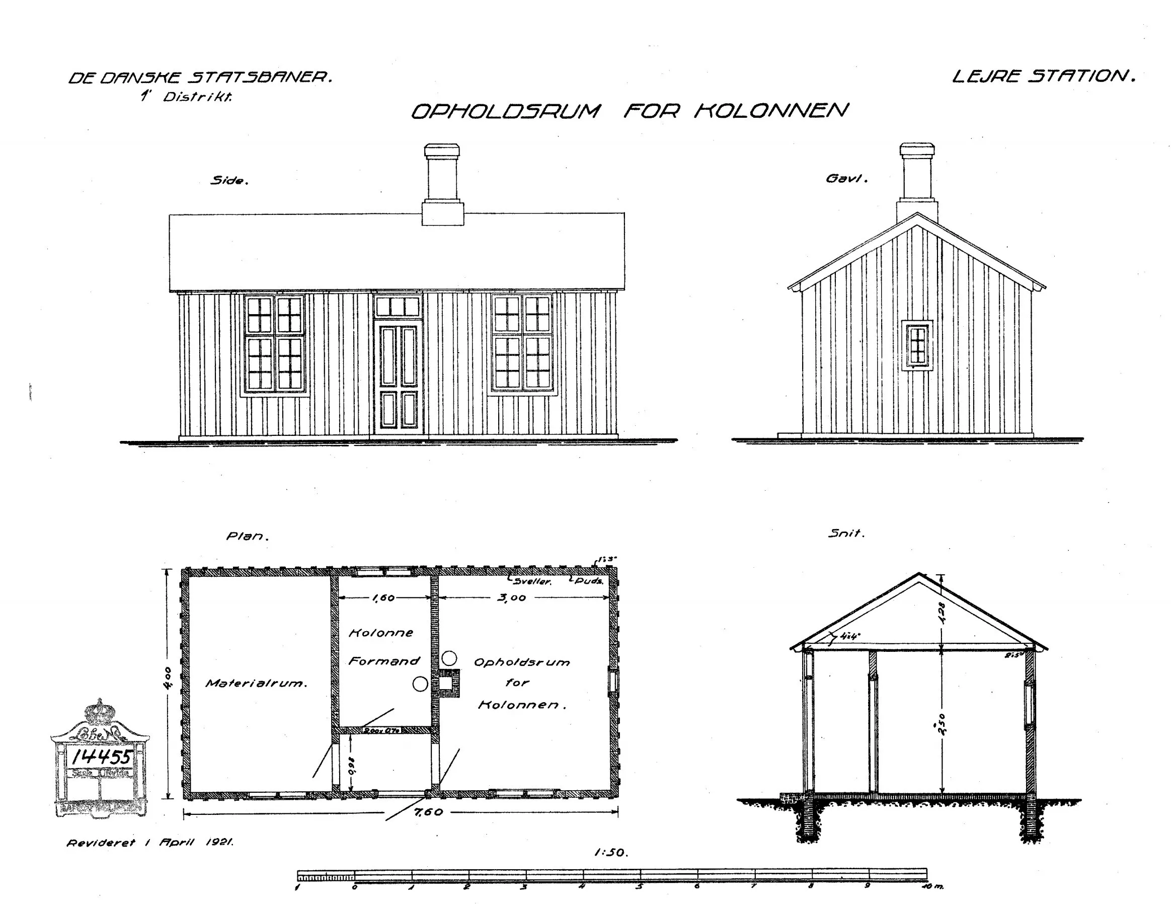 Tegning af Opholdsrum for kolonnen ved Lejre Station.