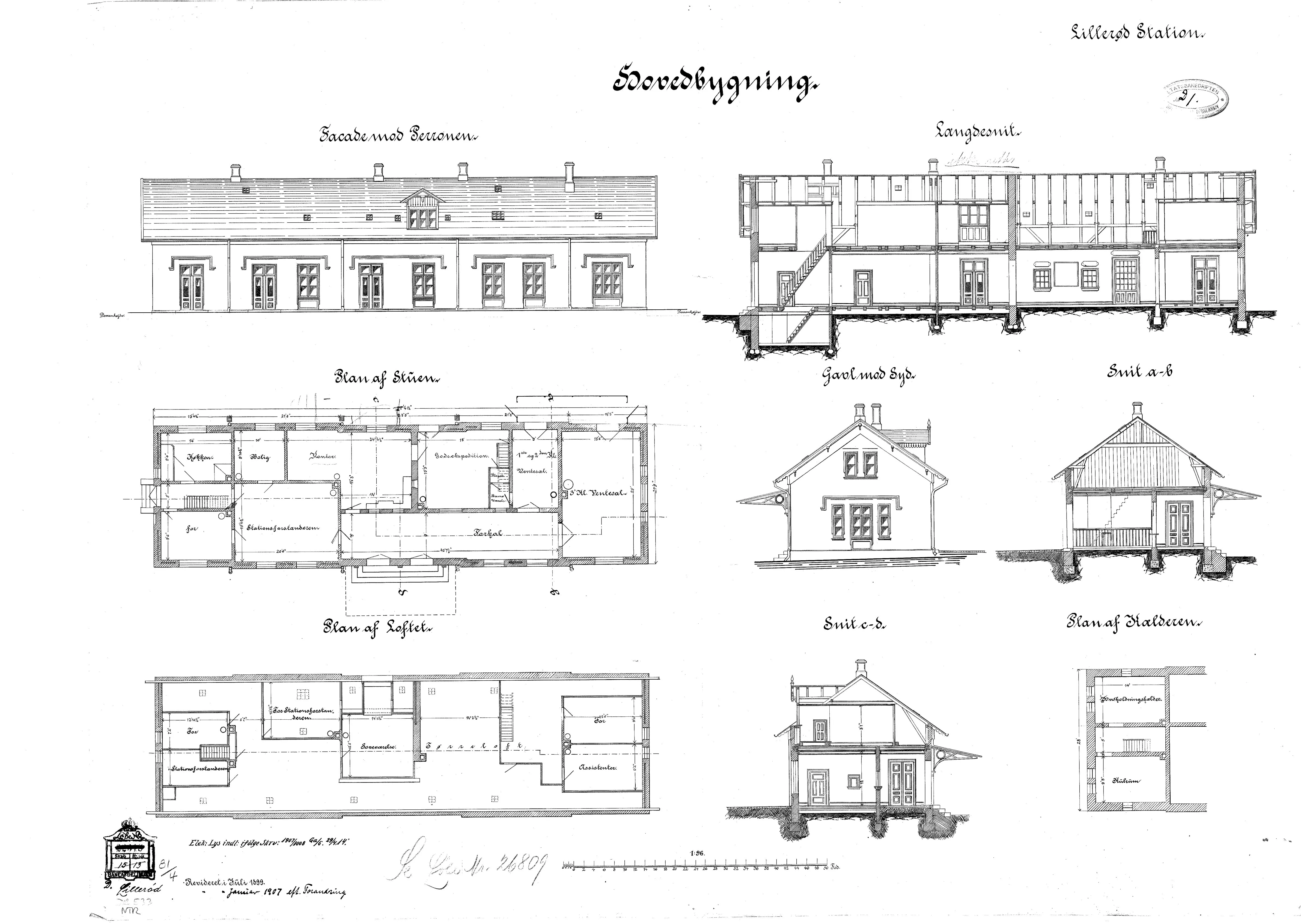 Tegning af Allerød Station.