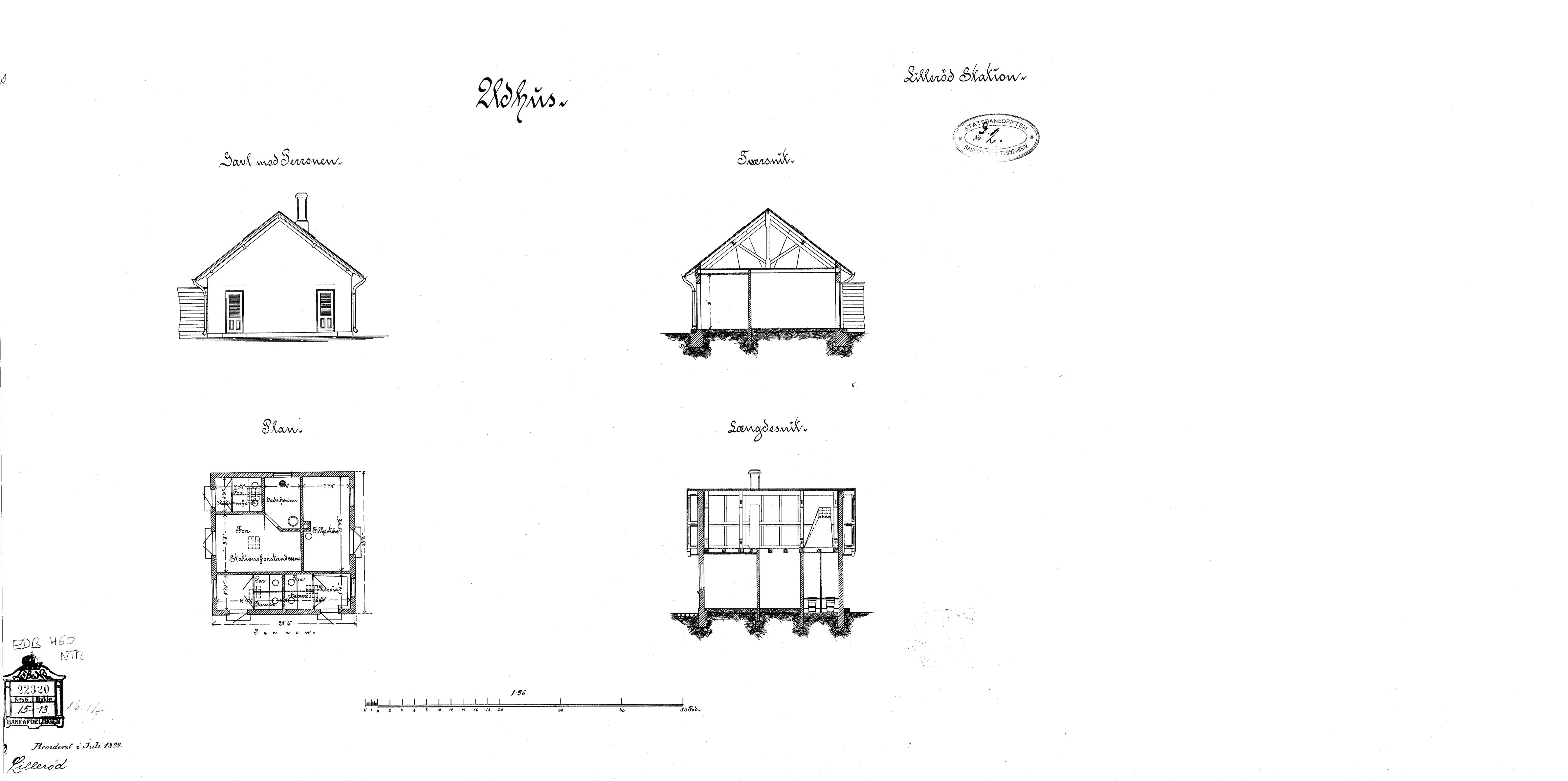 Tegning af Udhus ved Allerød Station.