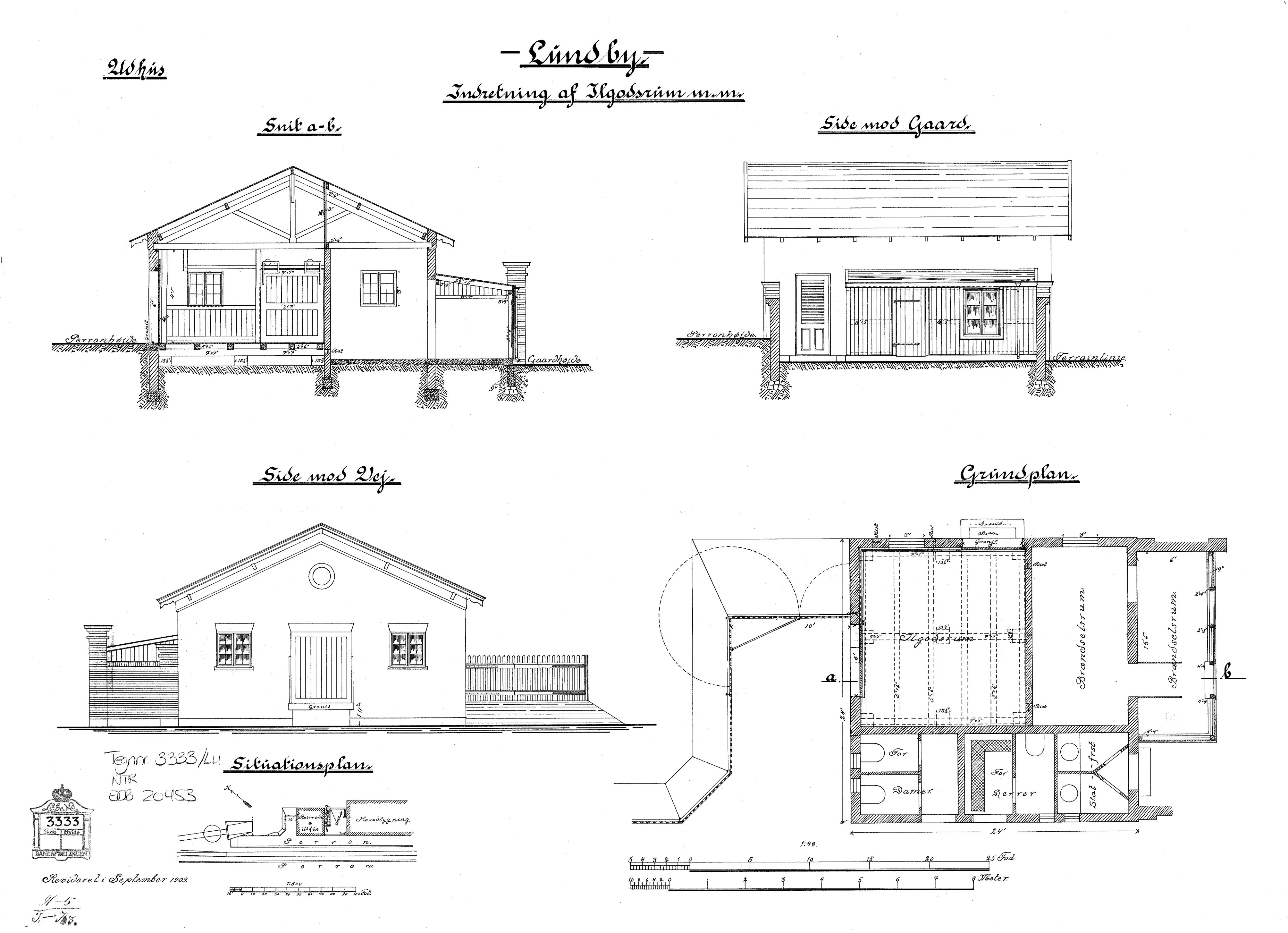 Tegning af Indretning af ilgodsrum m.m. ved Lundby Station. Tegning af Indretning af ilgodsrum m.m. ved Lundby Station.