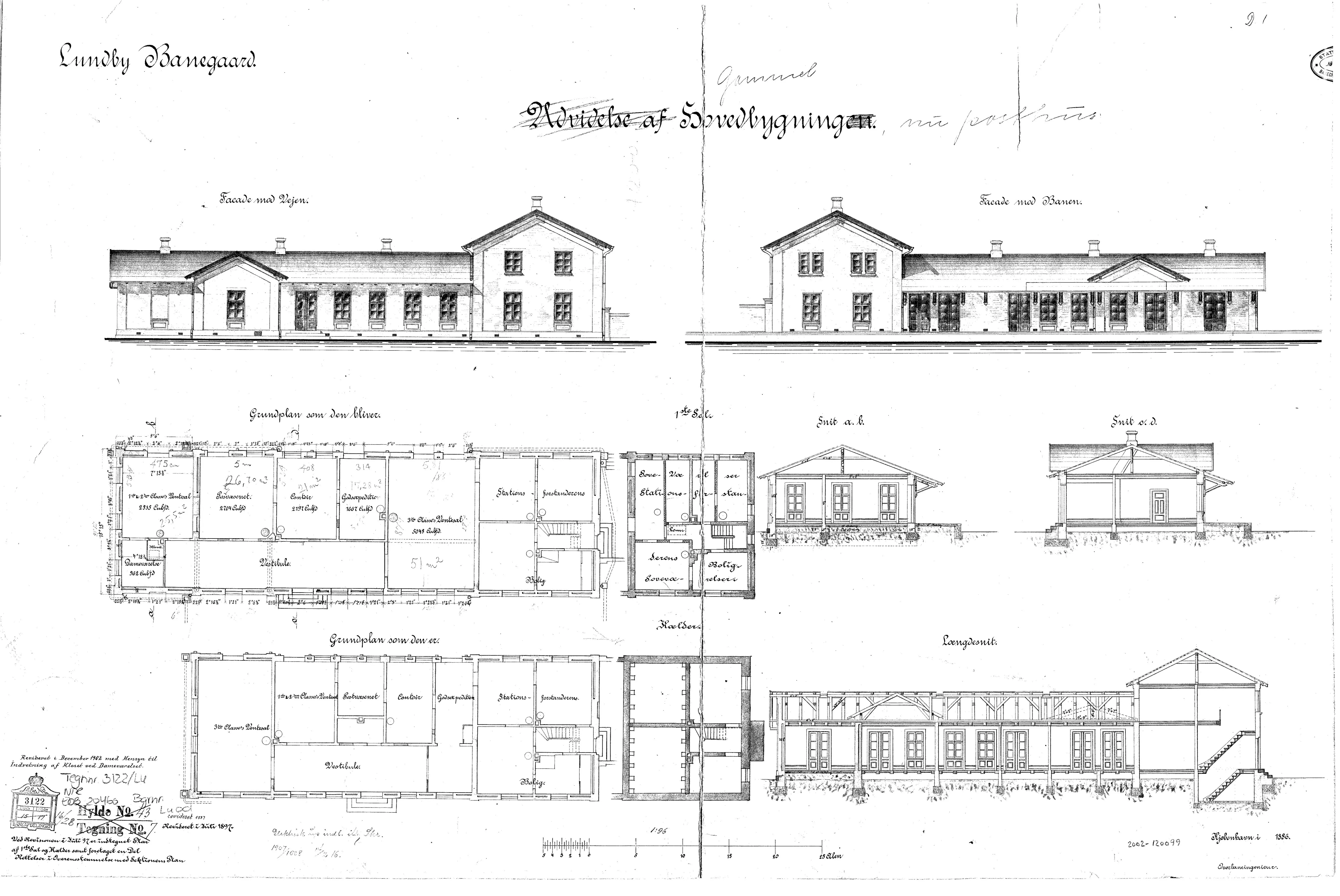 Tegning af Lundby Station.