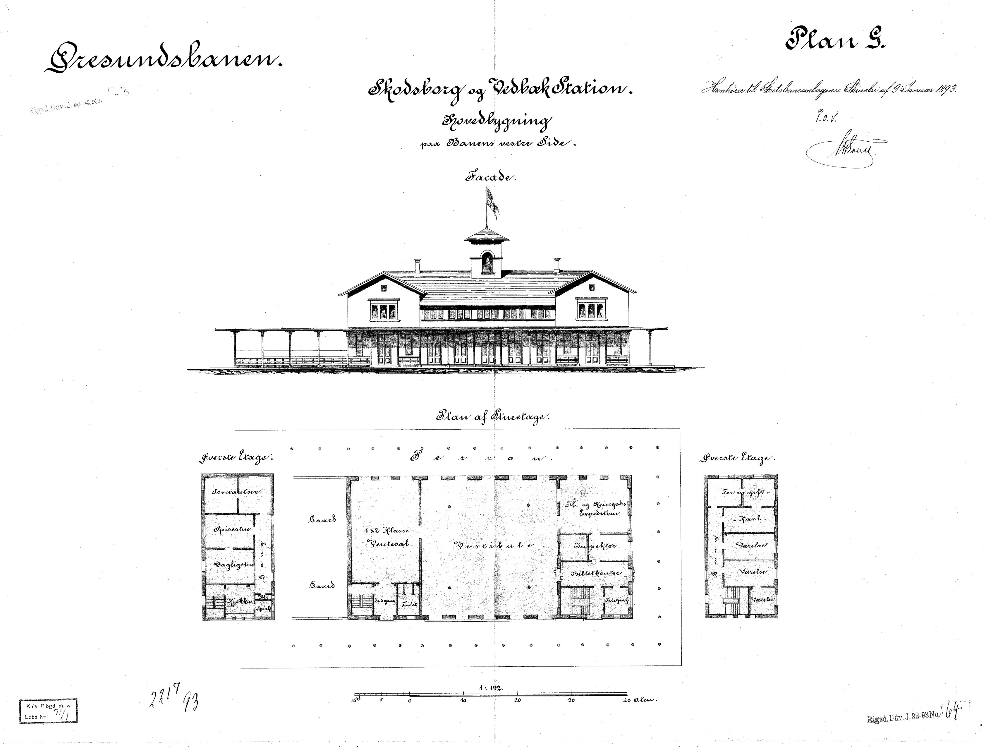 Tegning af Udkast til Skodsborg Station.