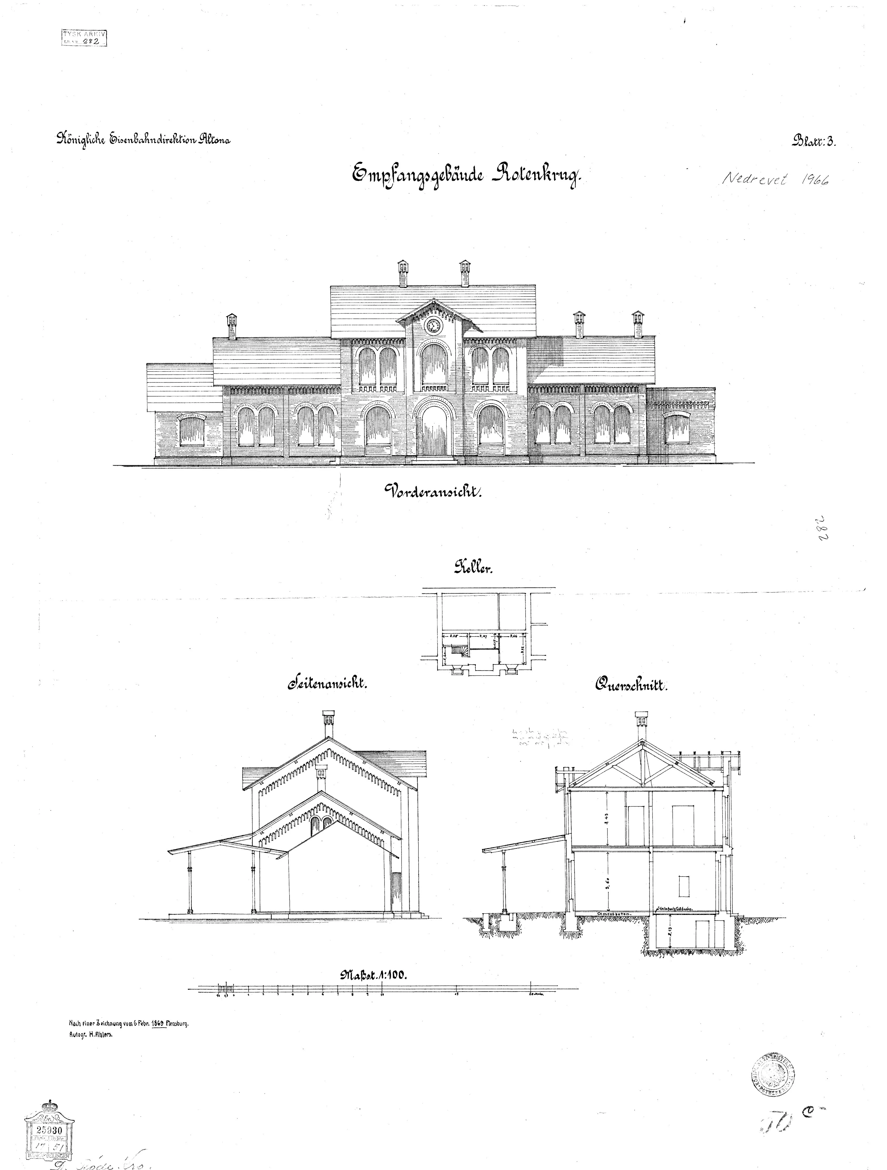 Tegning af Rødekro Station. Tegning af Rødekro Station.