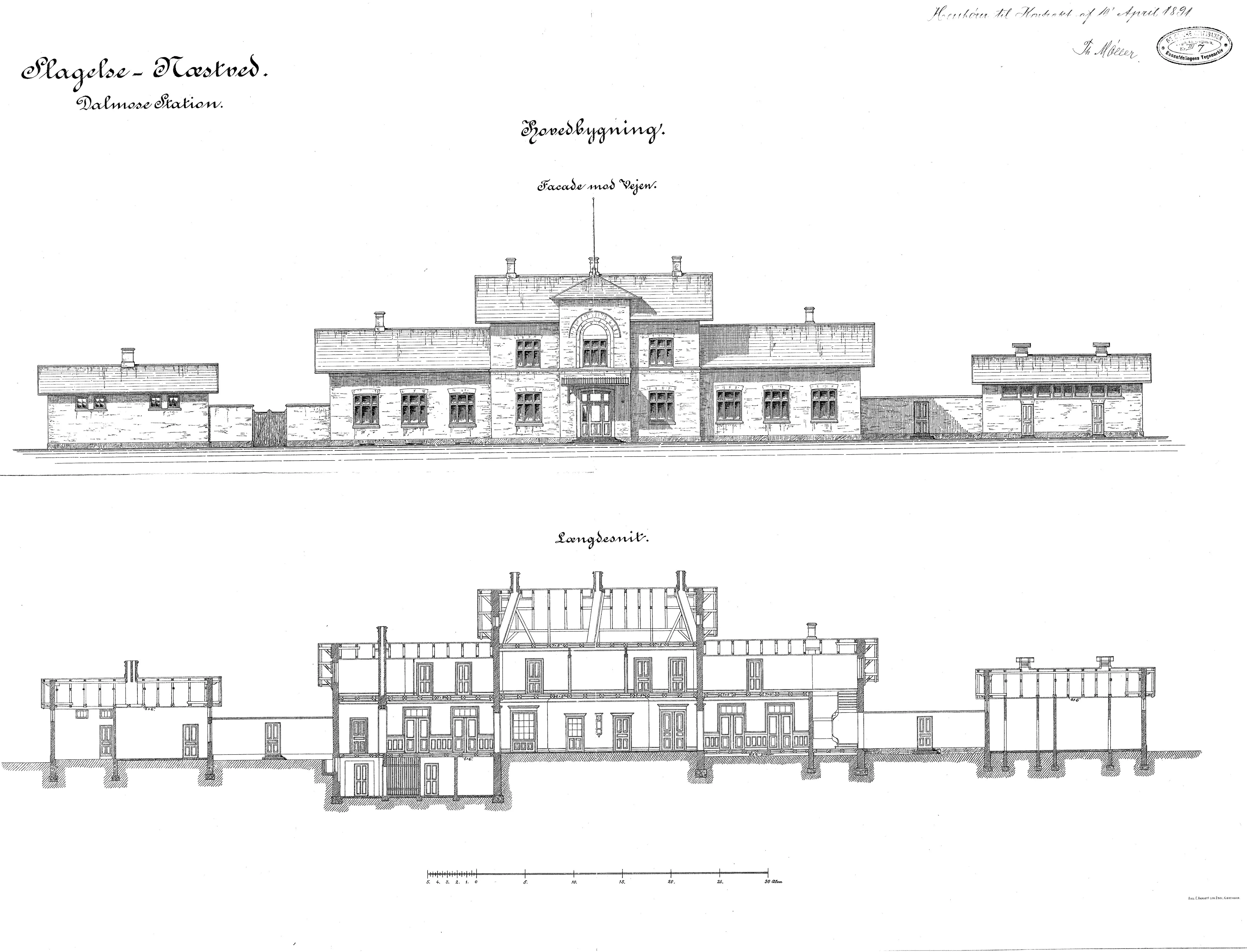 Tegning af Dalmose Station.