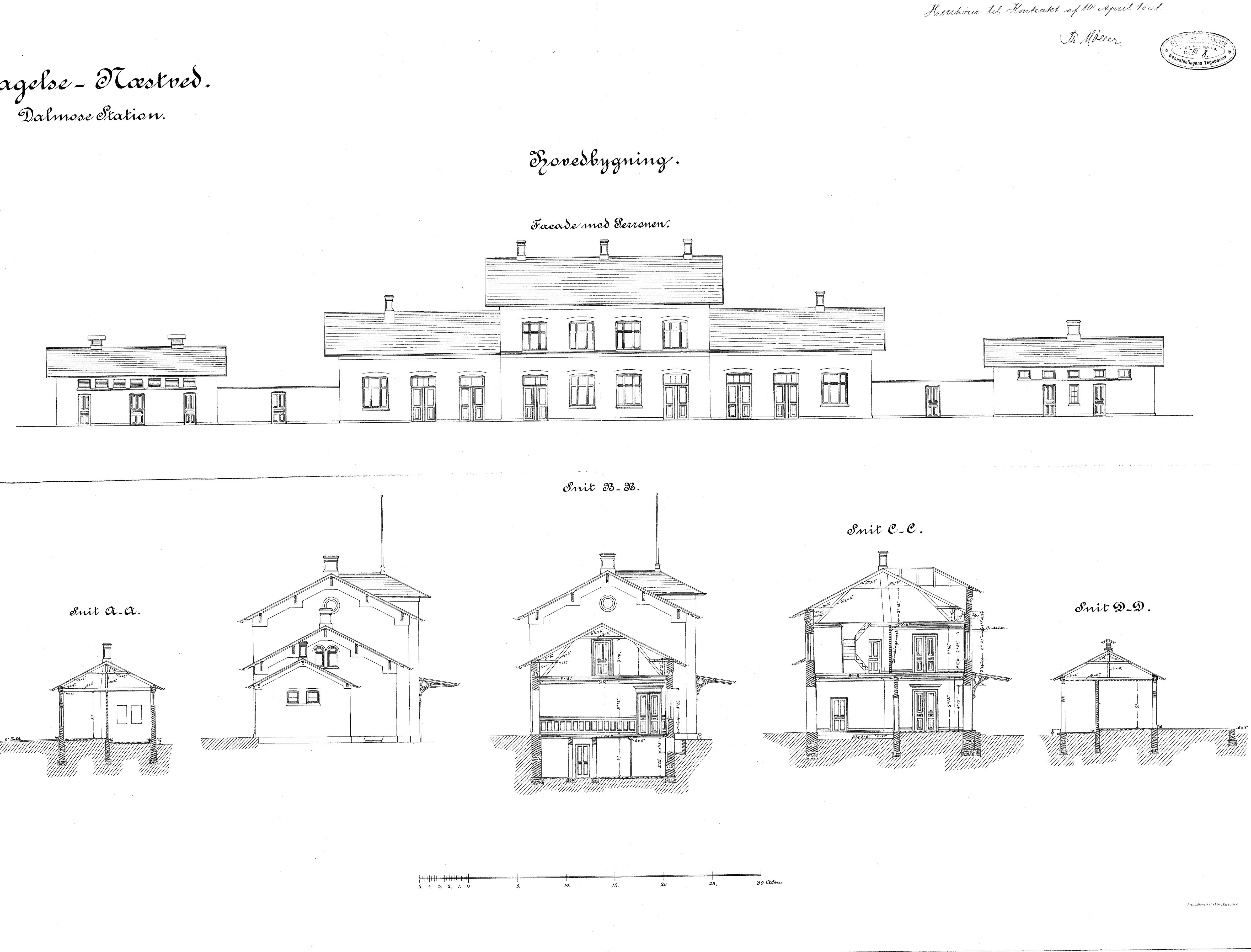 Tegning af Dalmose Station.