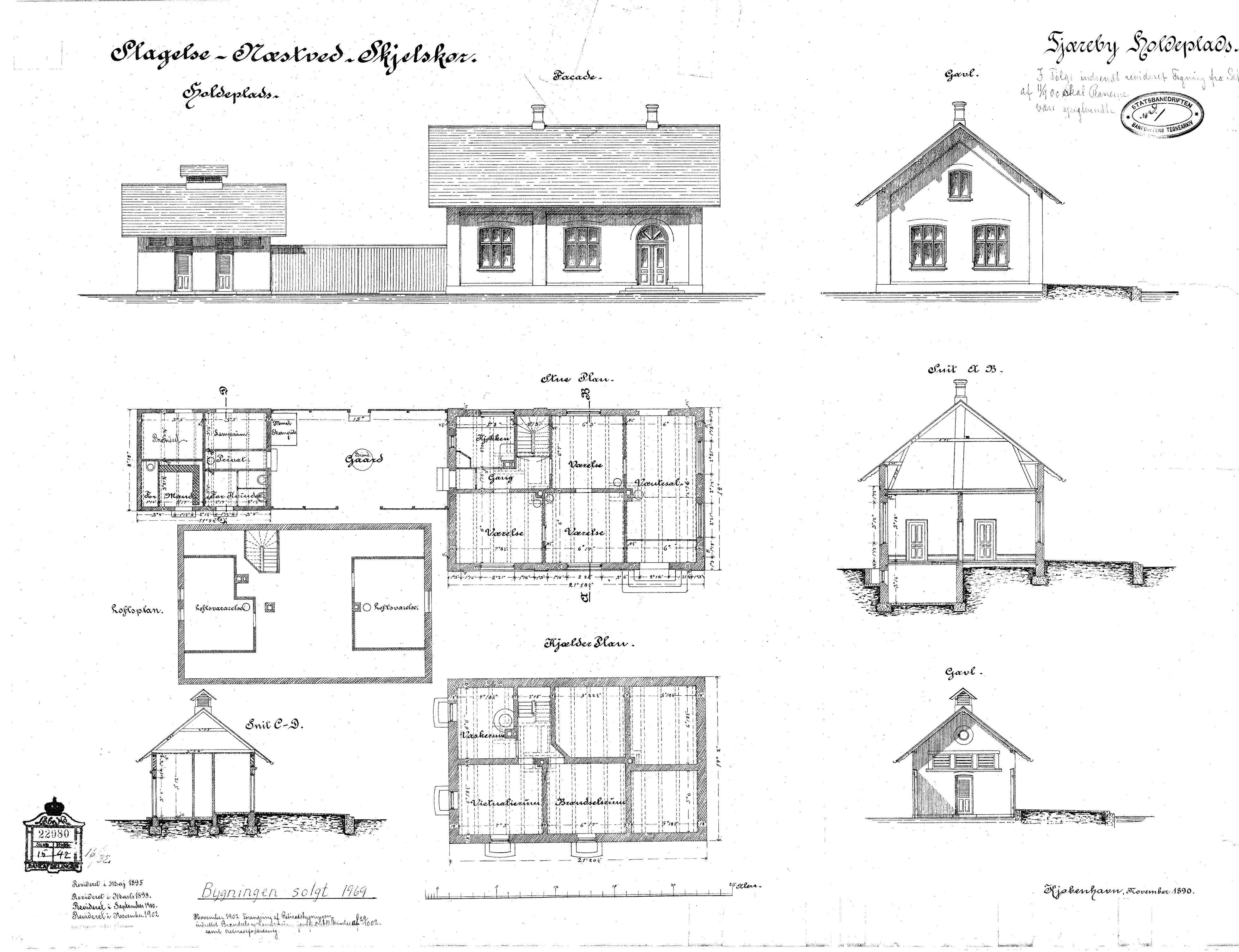 Tegning af Tjæreby Station.