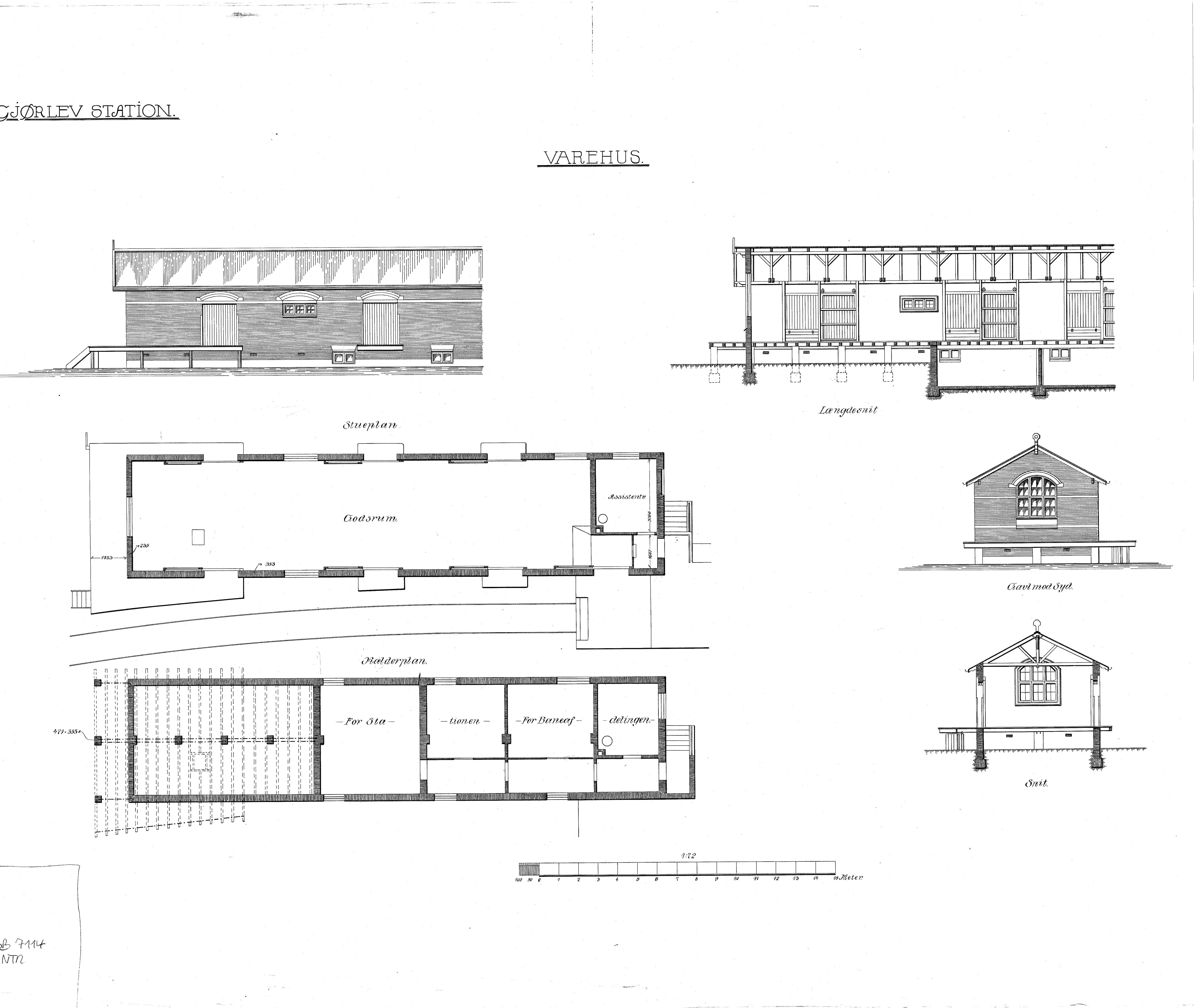 Tegning af Gørlev Stations varehus.