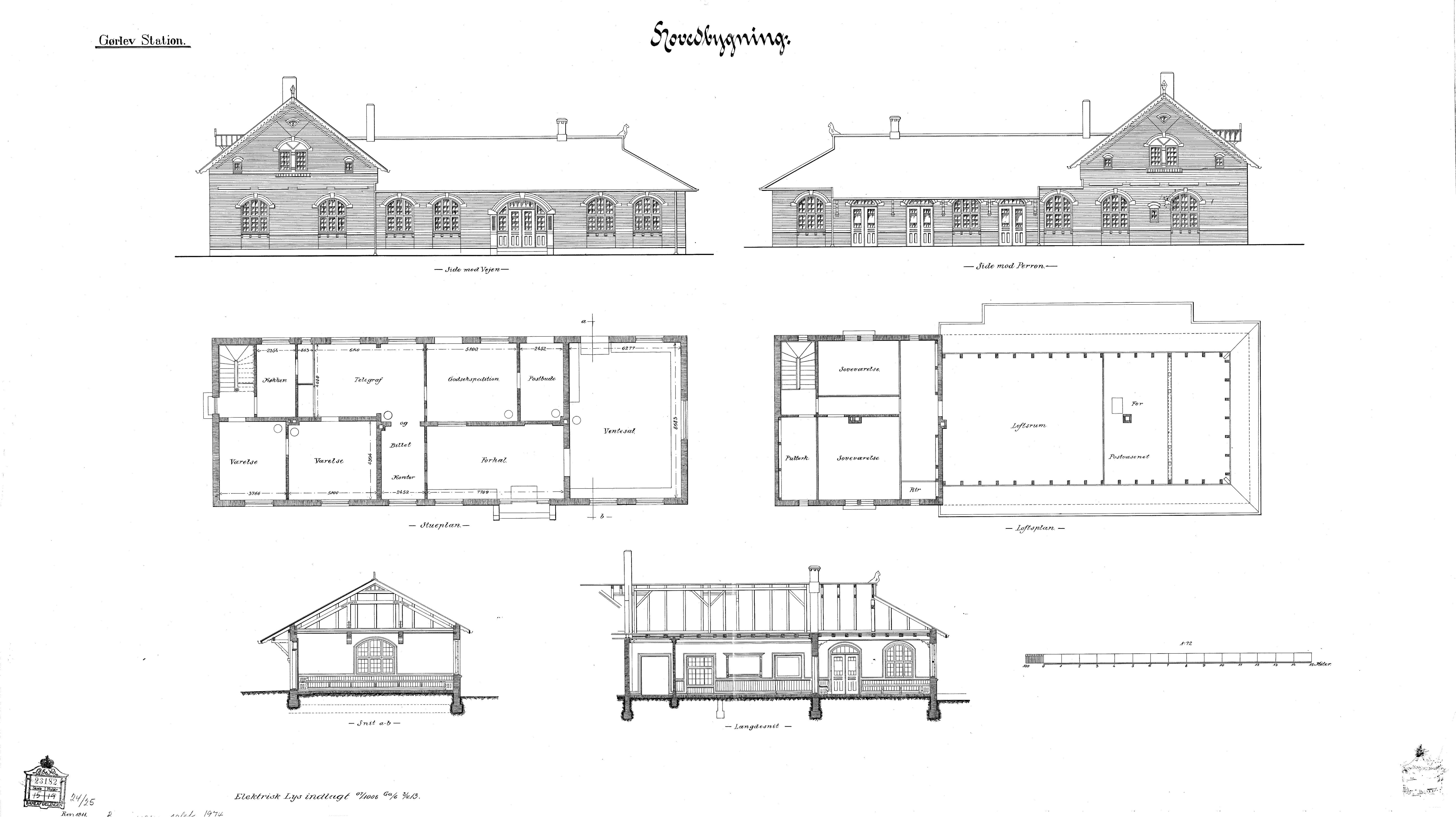 Tegning af Gørlev Station. Tegning af Gørlev Station.