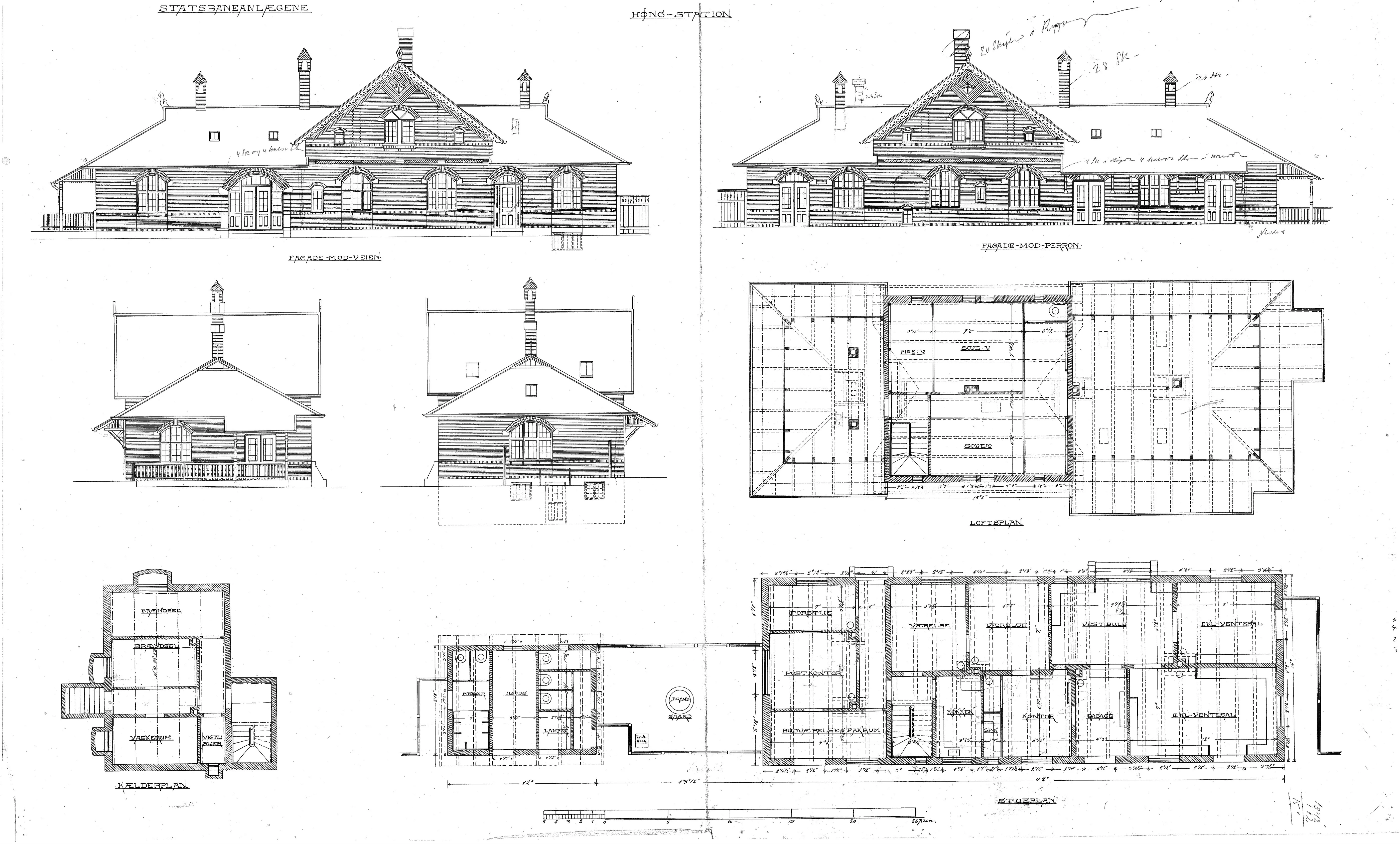 Tegning af Høng Station.