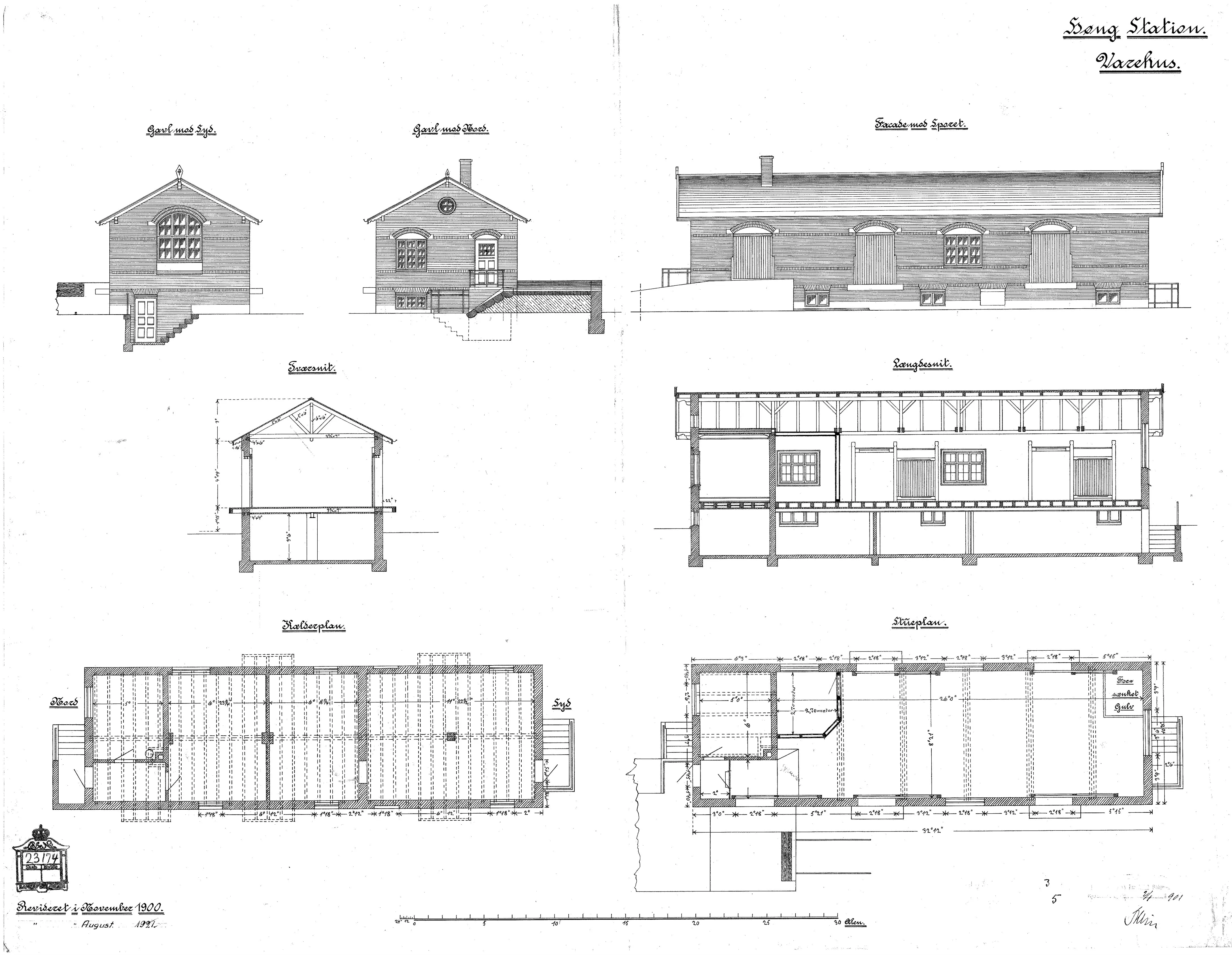 Tegning af Høng Stations varehus.